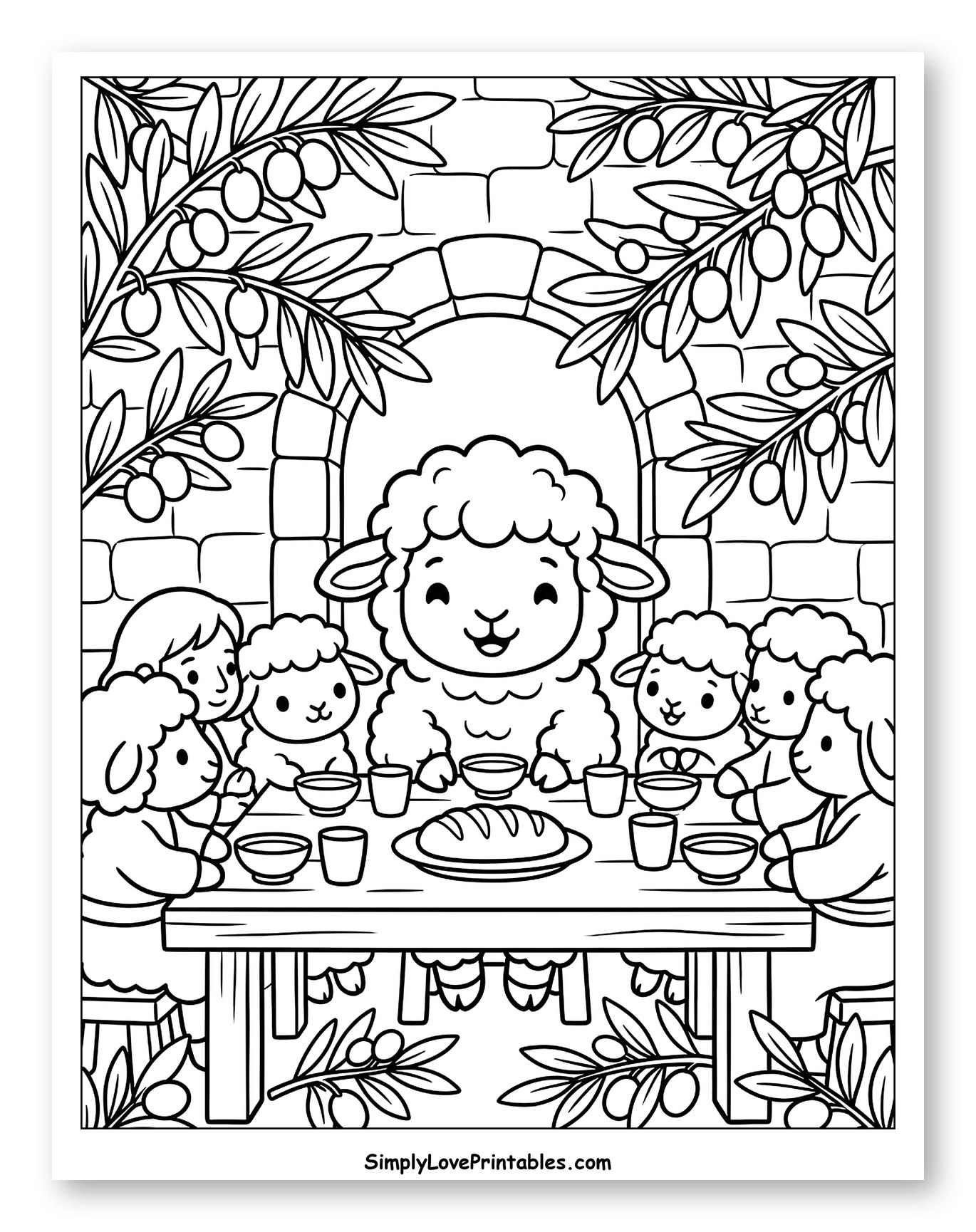 Happy Sheep Sharing a Meal with Friends