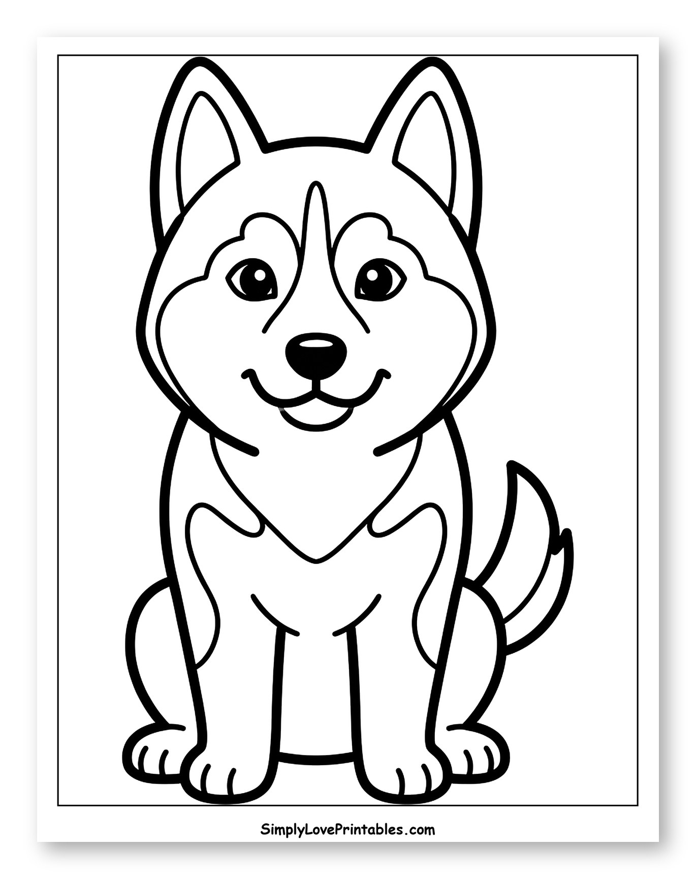 Happy Siberian Husky Puppy Outline Coloring Sheet for Toddlers