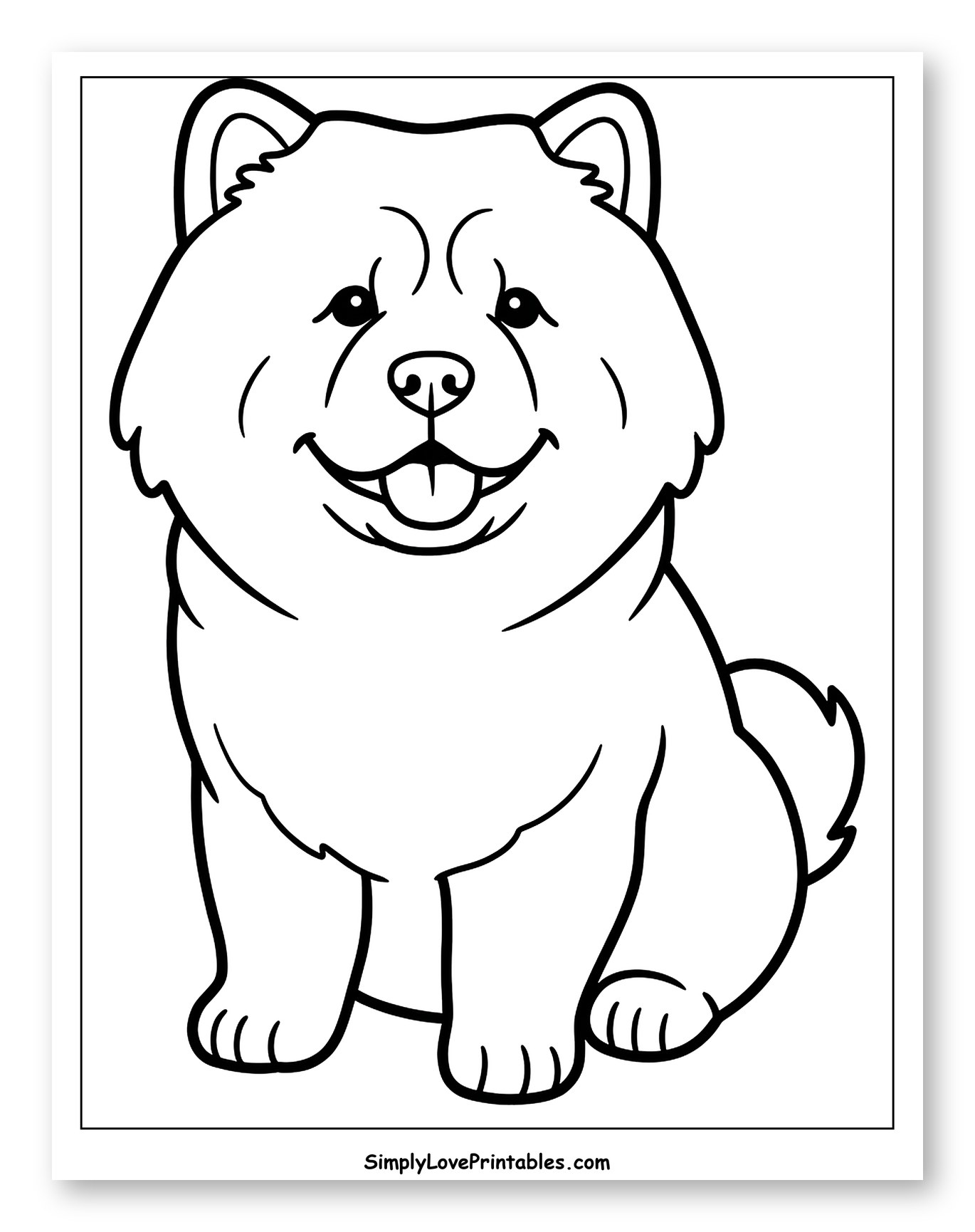 Happy Sitting Chow Chow Dog Coloring Page for Toddlers
