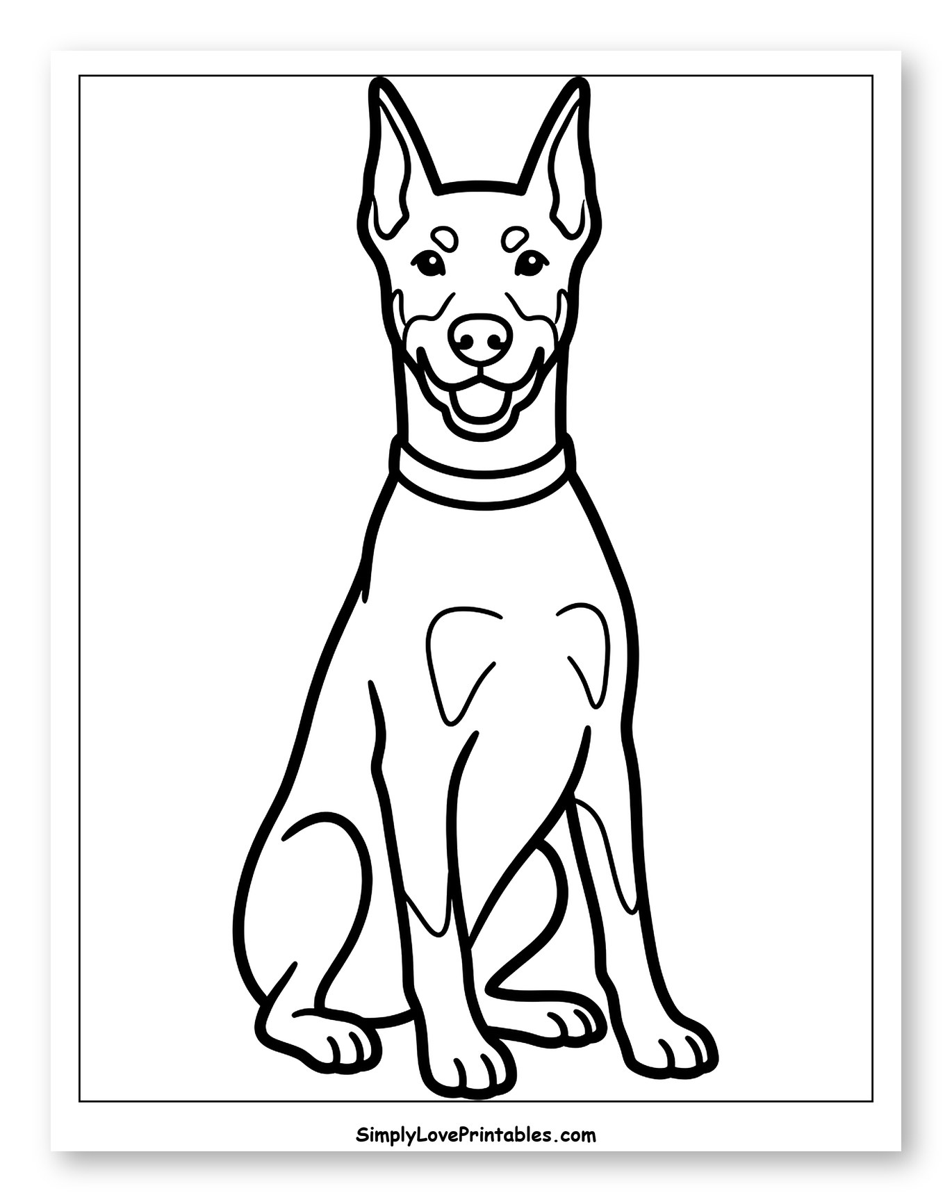 Happy Sitting Doberman Pinscher Dog Coloring Sheet for Toddlers