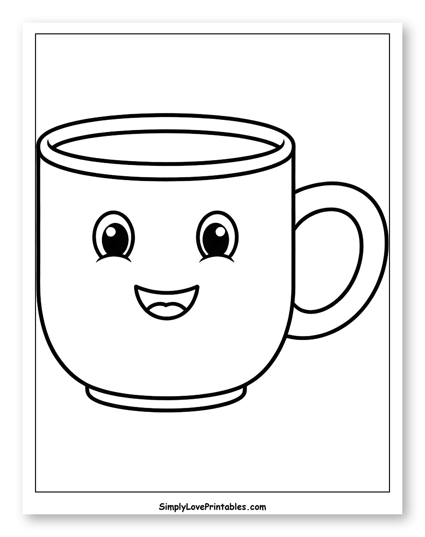 Happy Smiling Cartoon Coffee Mug Coloring Page for Toddlers