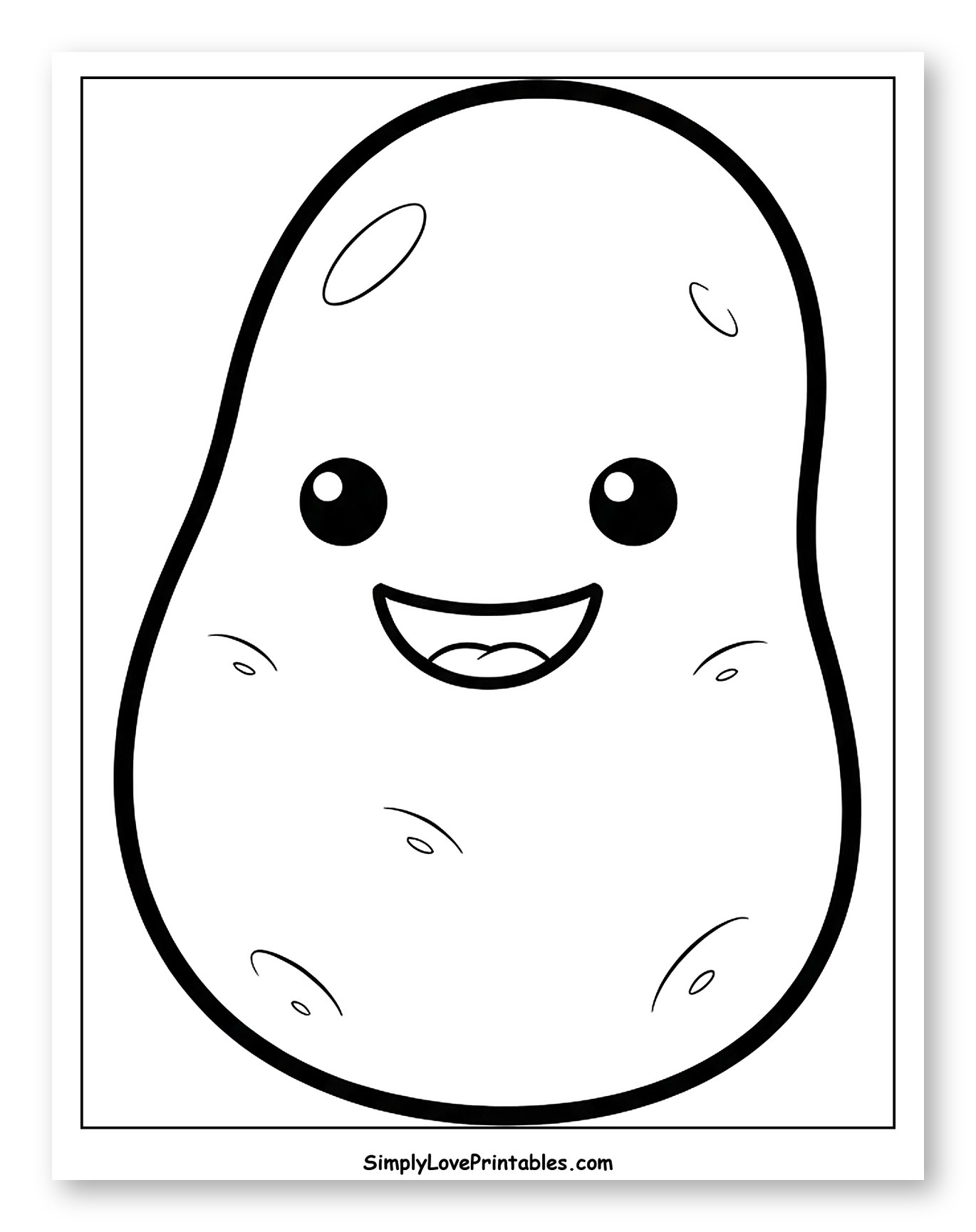 Happy Smiling Cartoon Potato Character Coloring Sheet for Toddlers