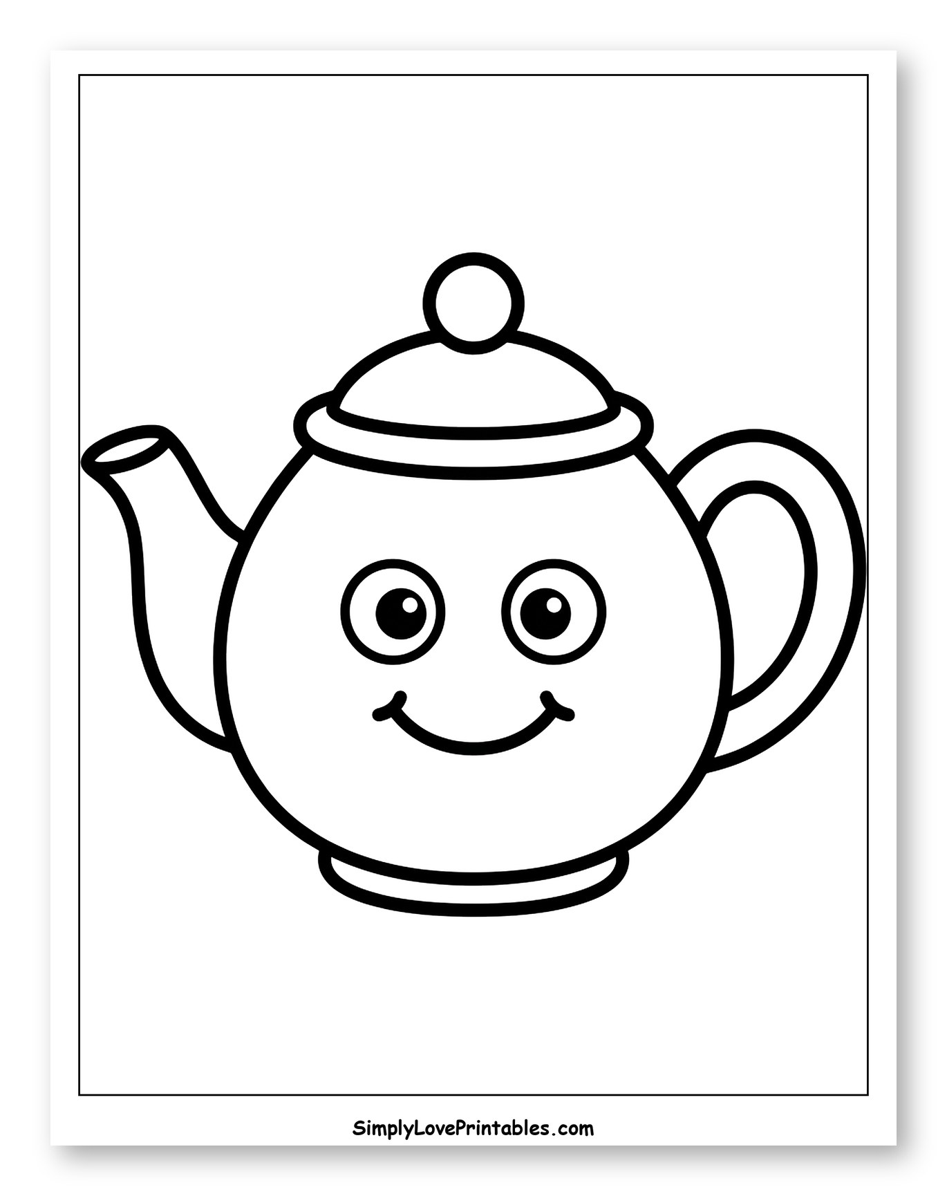Happy Smiling Cartoon Teapot Coloring Page for Toddlers