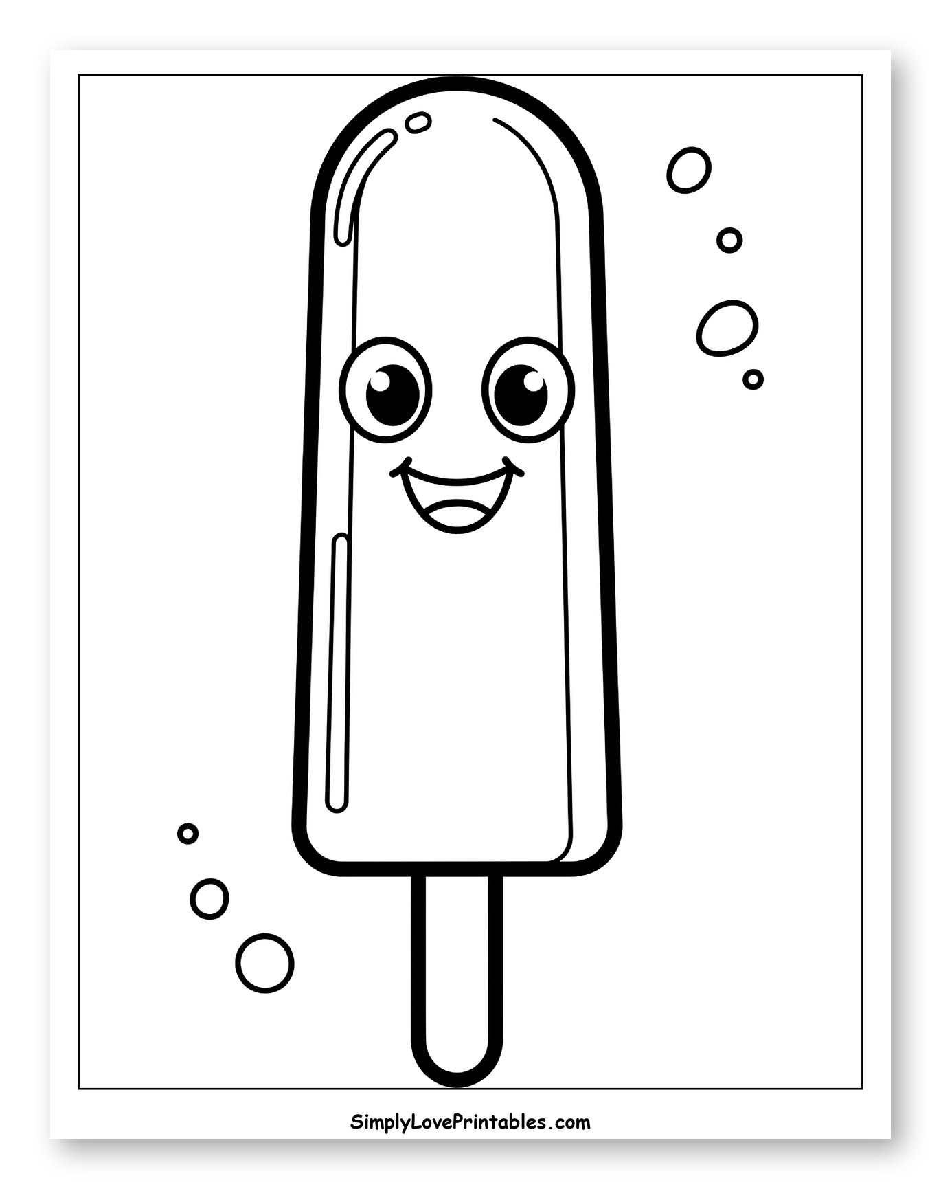 Happy Smiling Popsicle with Bubbles to Color for Toddlers