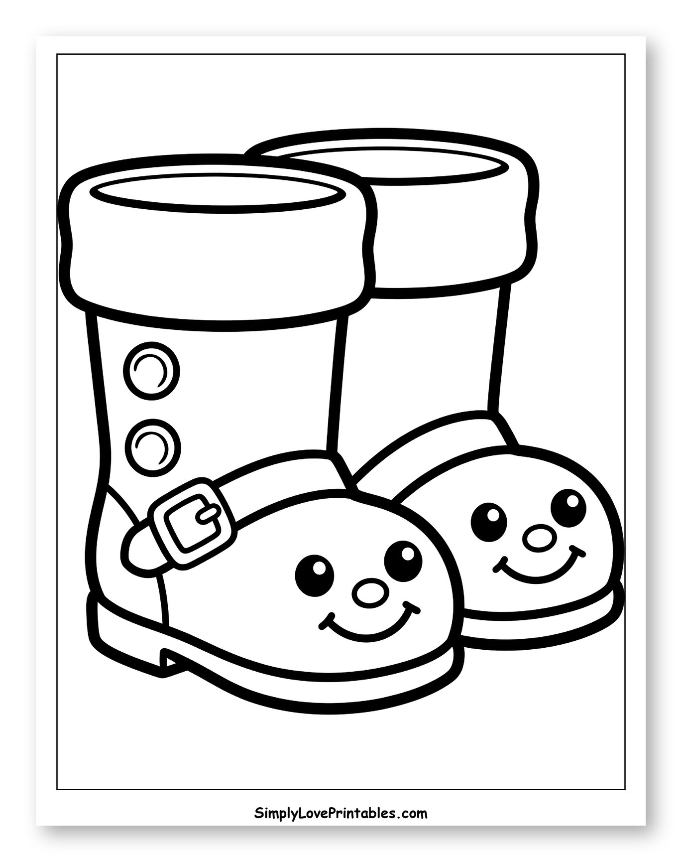 Happy Smiling Santa Boots with Fluffy Cuffs Coloring Page for Toddlers
