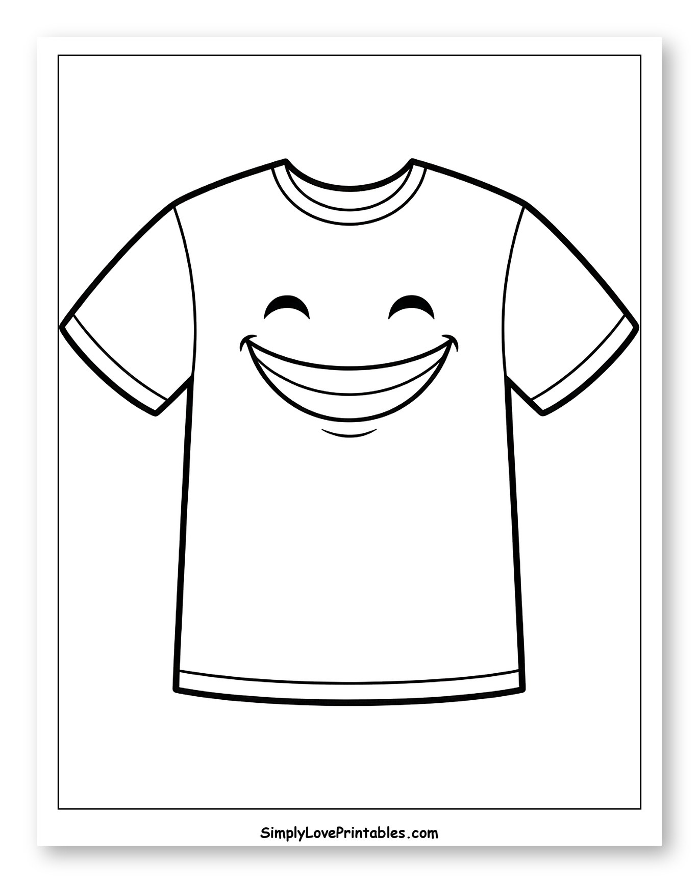 Happy Smiling T-Shirt Outline Coloring Sheet for Toddlers