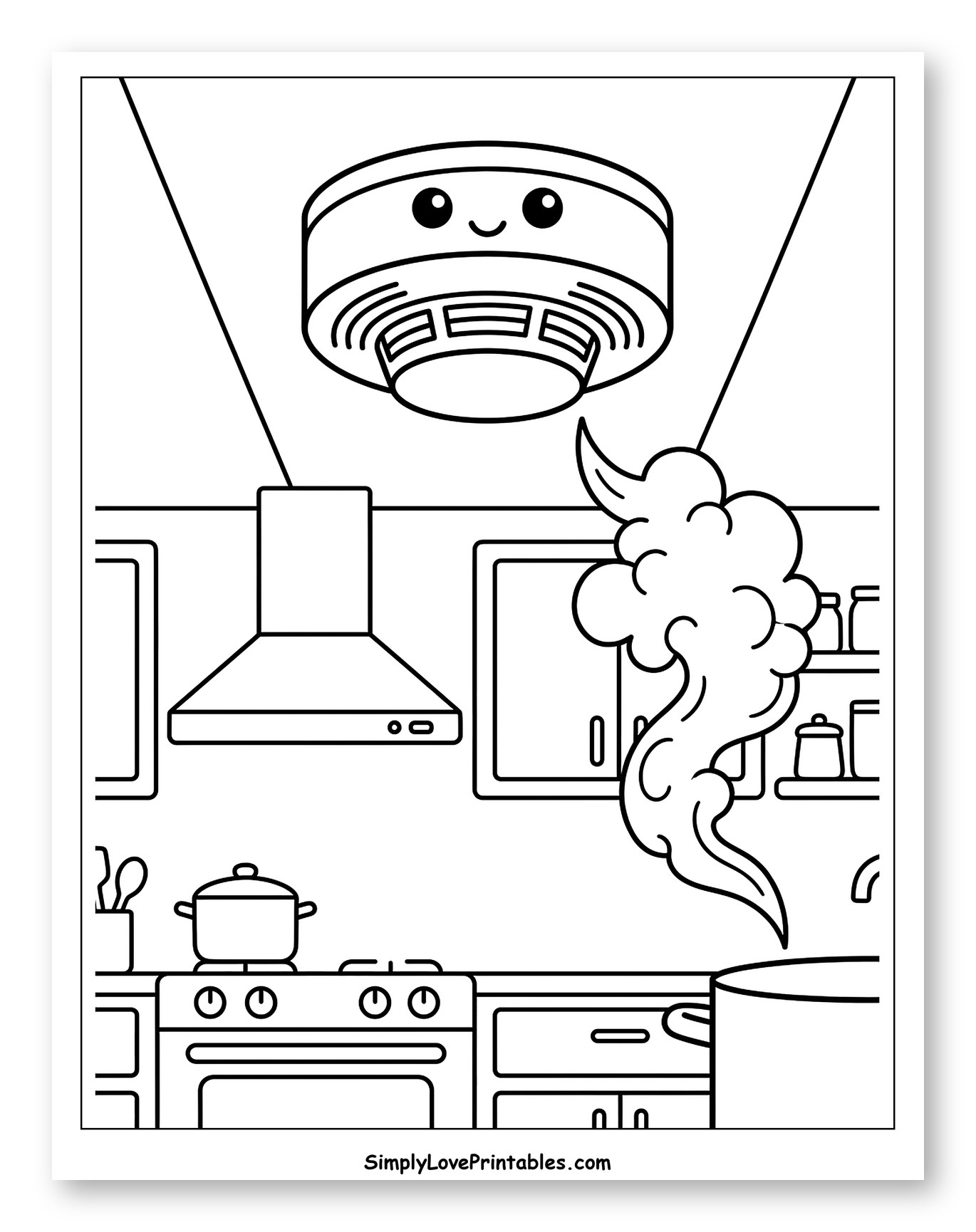 Happy Smoke Detector Above a Smoky Kitchen