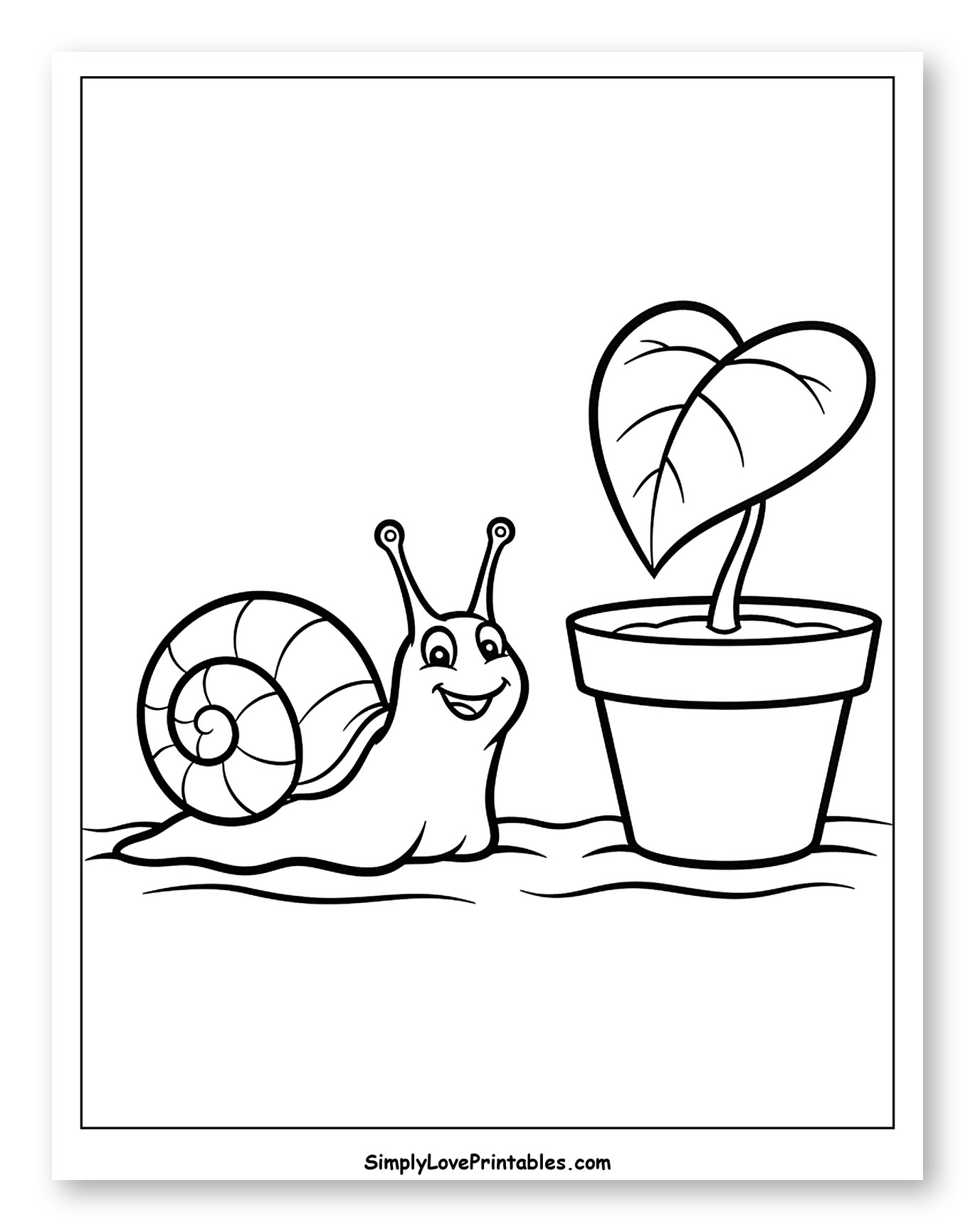 Happy Snail Beside a Potted Plant
