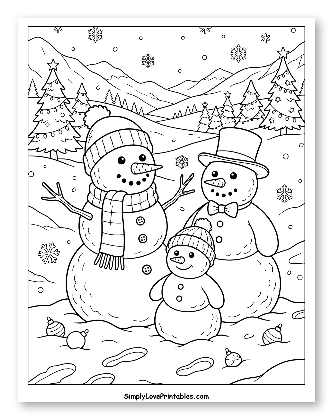 Happy Snowman Family in a Winter Wonderland
