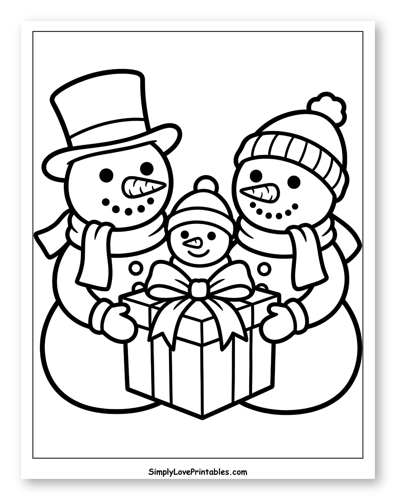 Happy Snowman Family with a Big Gift