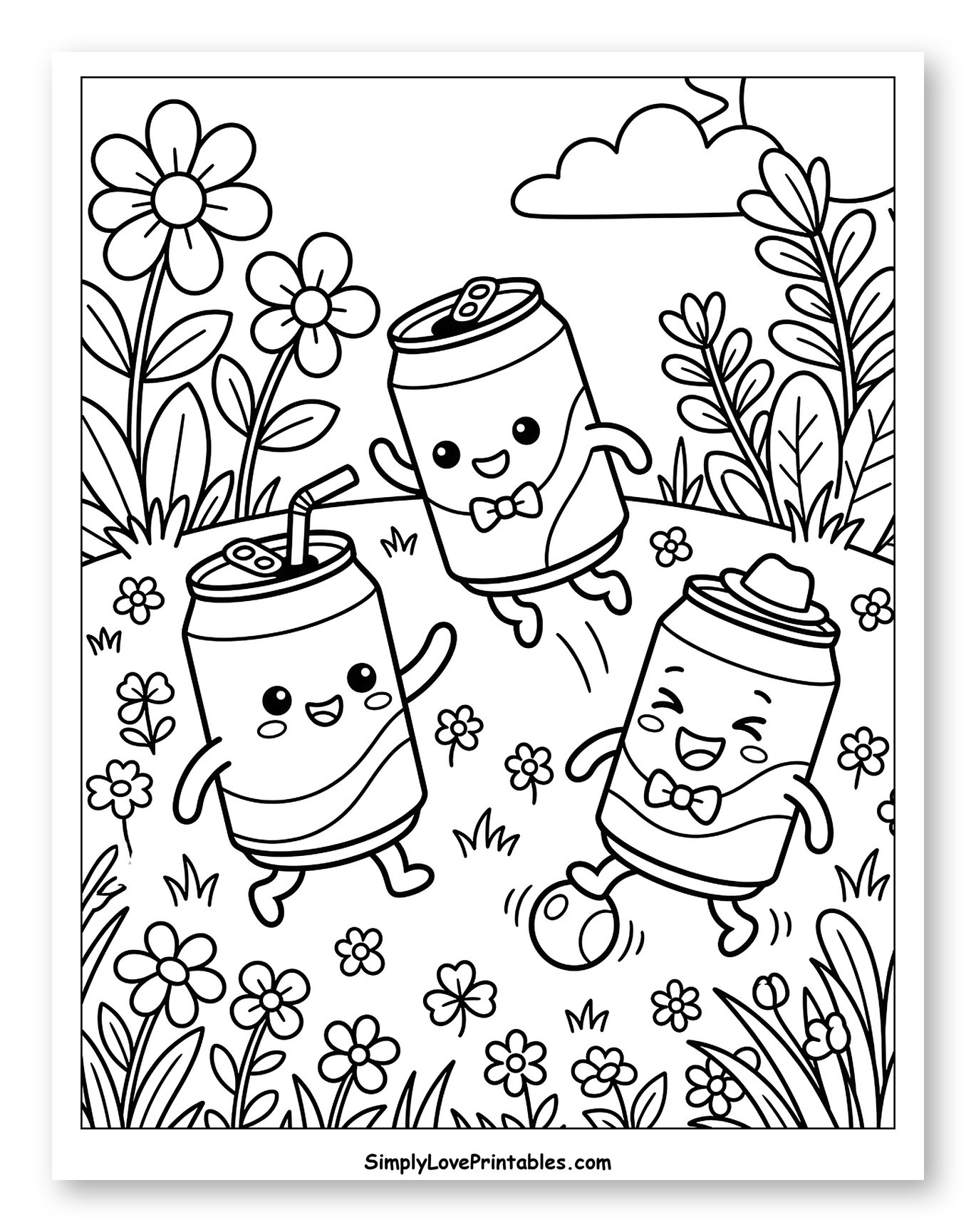 Happy Soda Cans Running Through Flowers