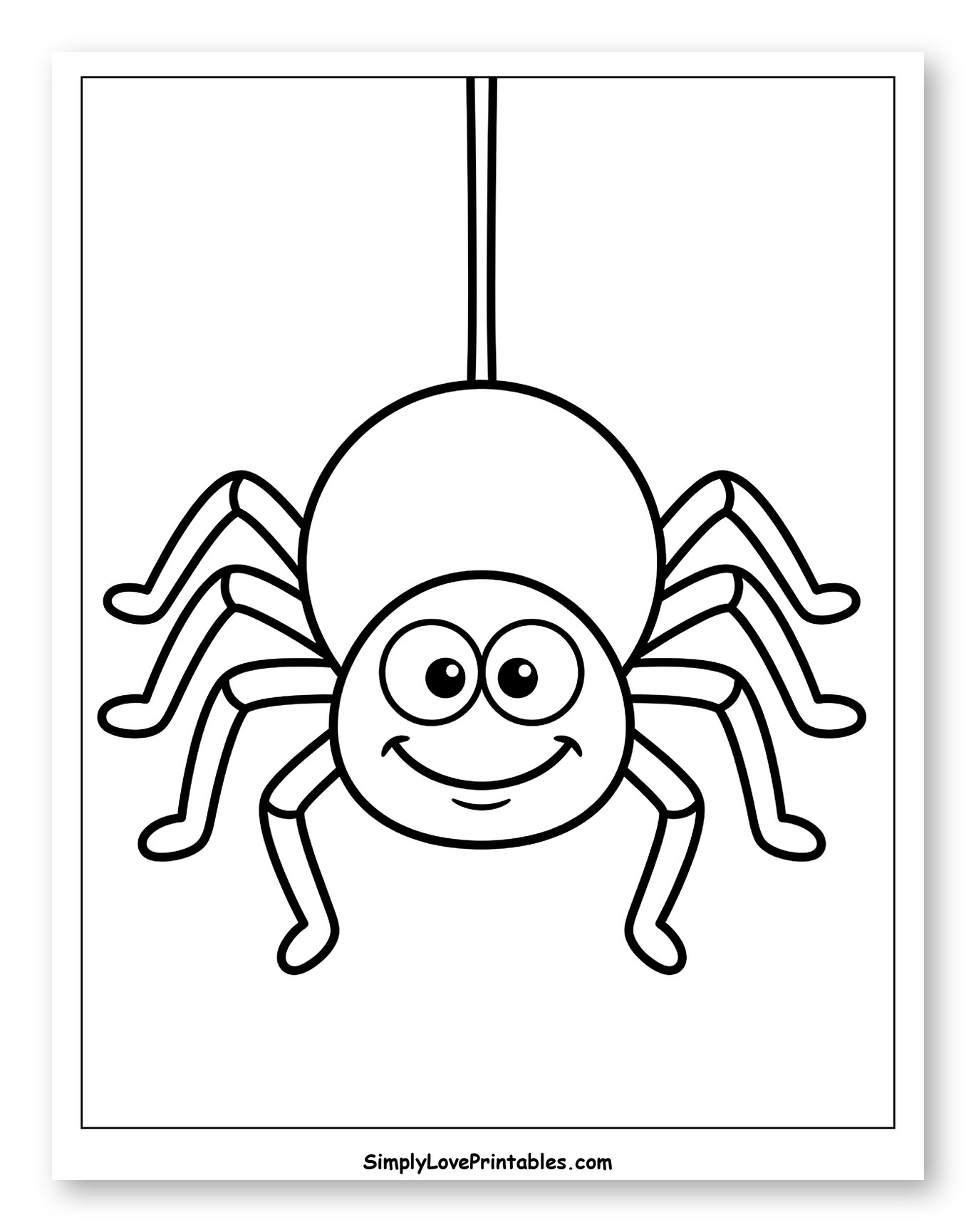 Happy Spider Dangling from a String Coloring Sheet for Toddlers