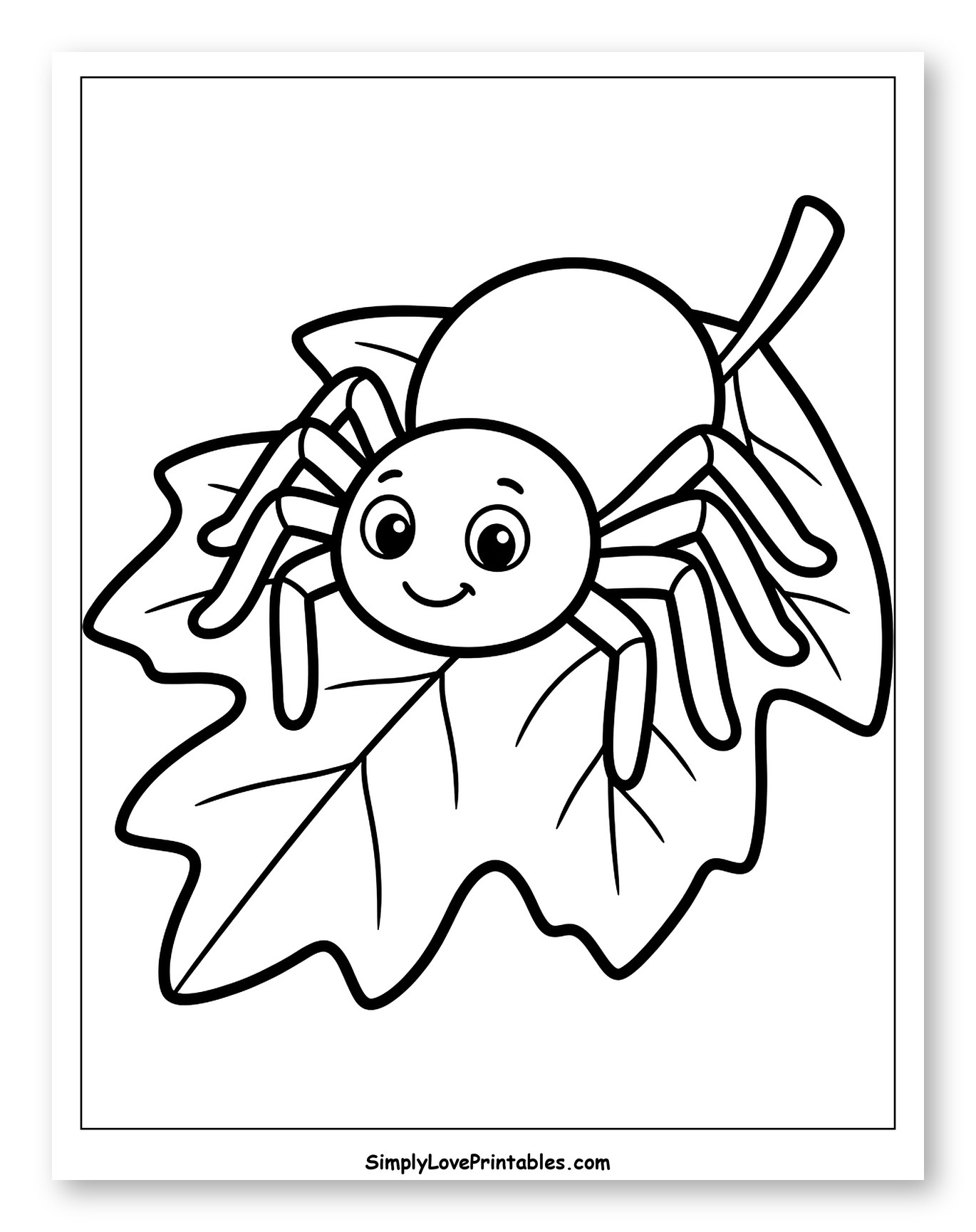 Happy Spider on an Autumn Leaf to Color for Toddlers