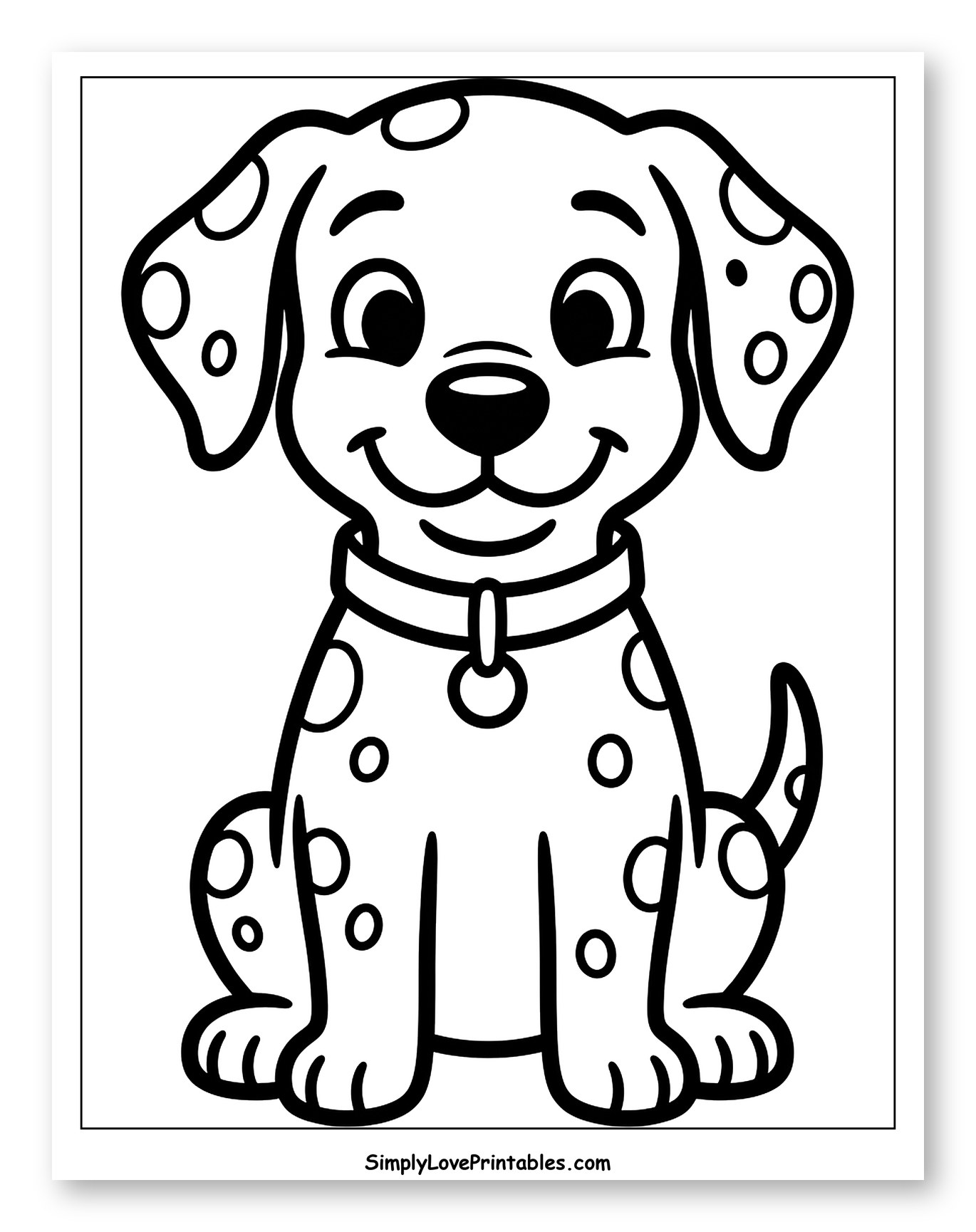 Happy Spotted Dalmatian Puppy Sitting to Color for Toddlers