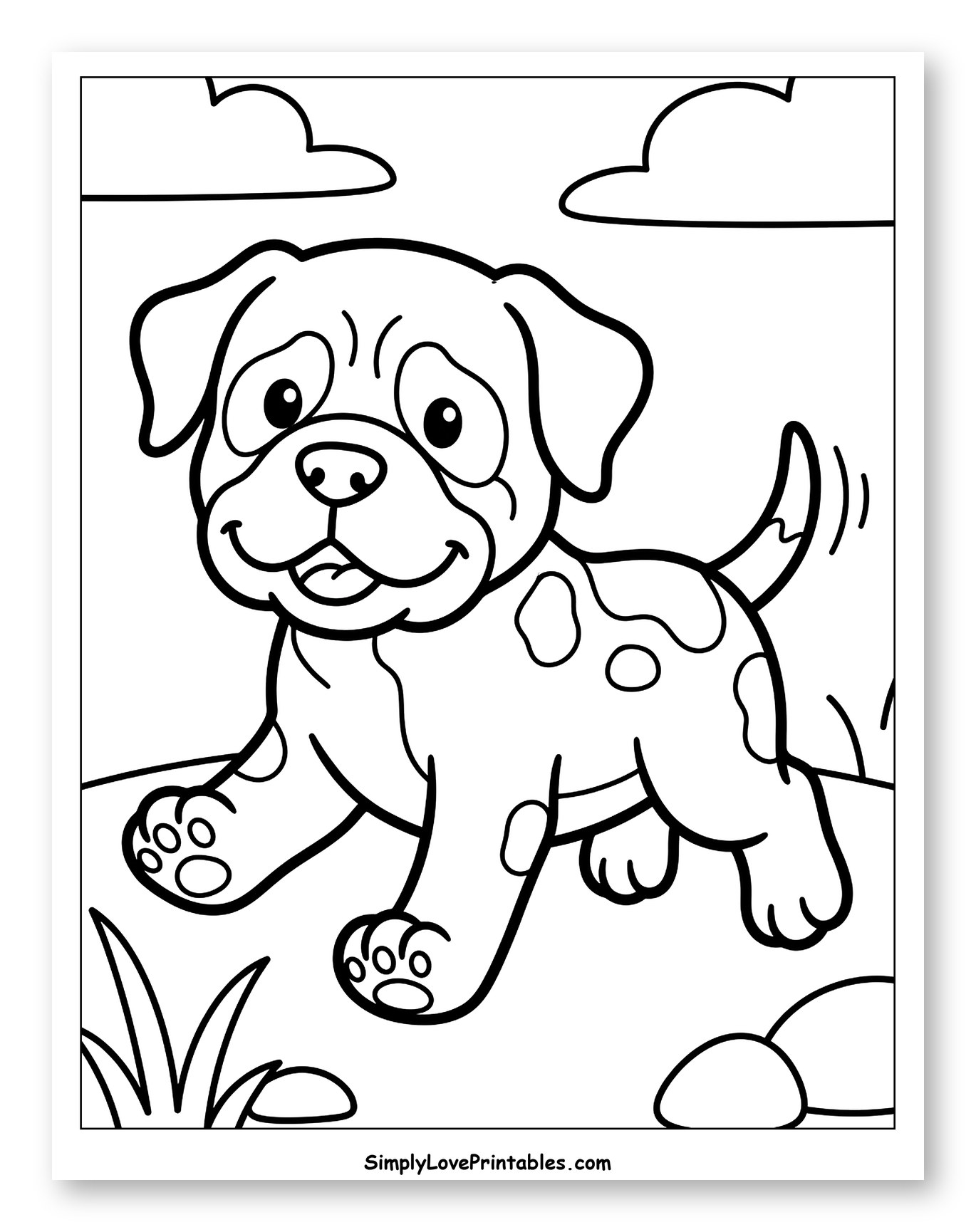 Happy Spotted Puppy Playing Outdoors