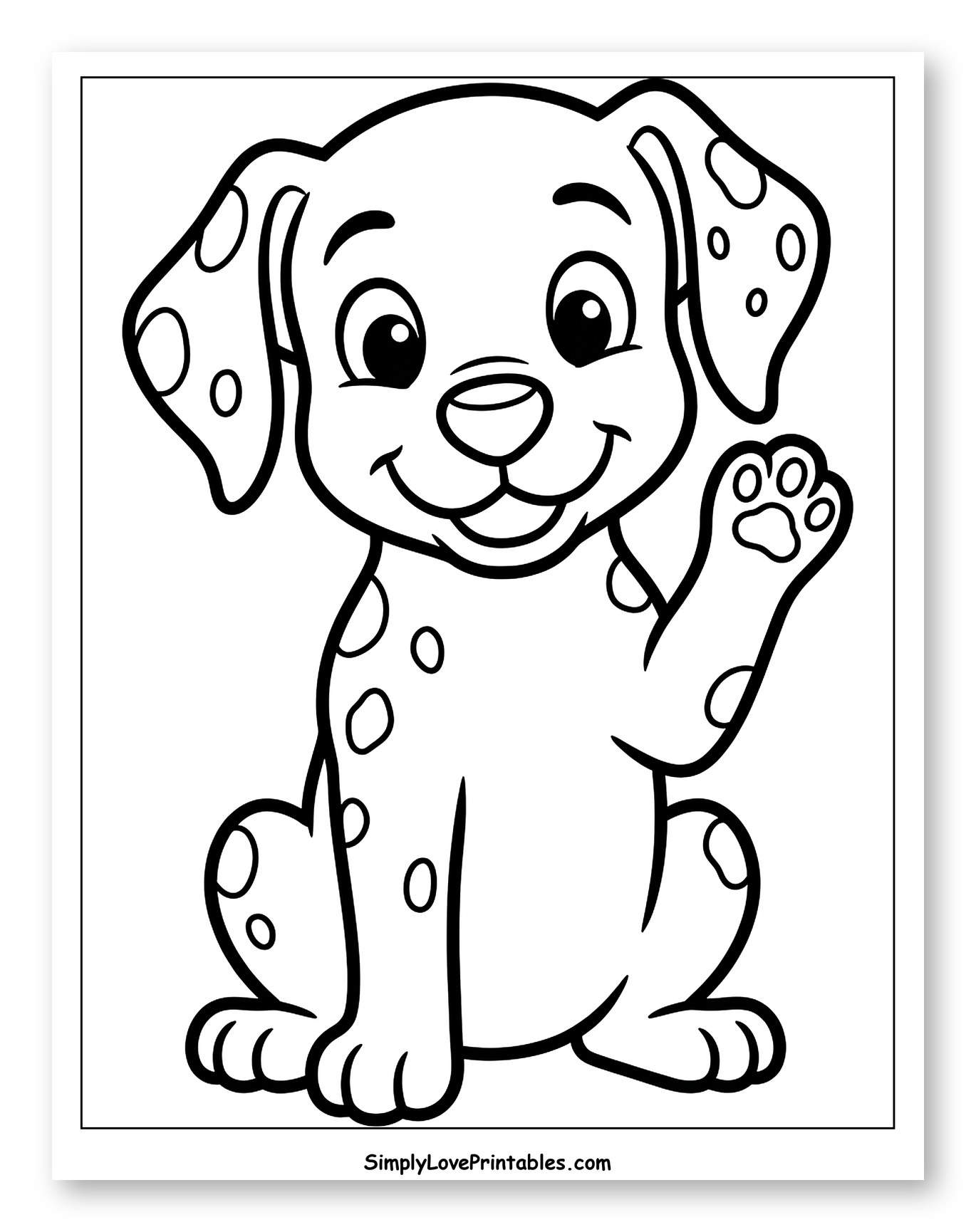 Happy Spotted Puppy Waving Hello Coloring Page for Toddlers