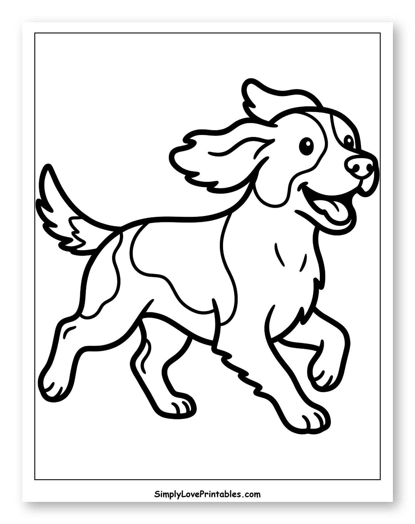 Happy Springer Spaniel Running Playfully Coloring Sheet for Toddlers