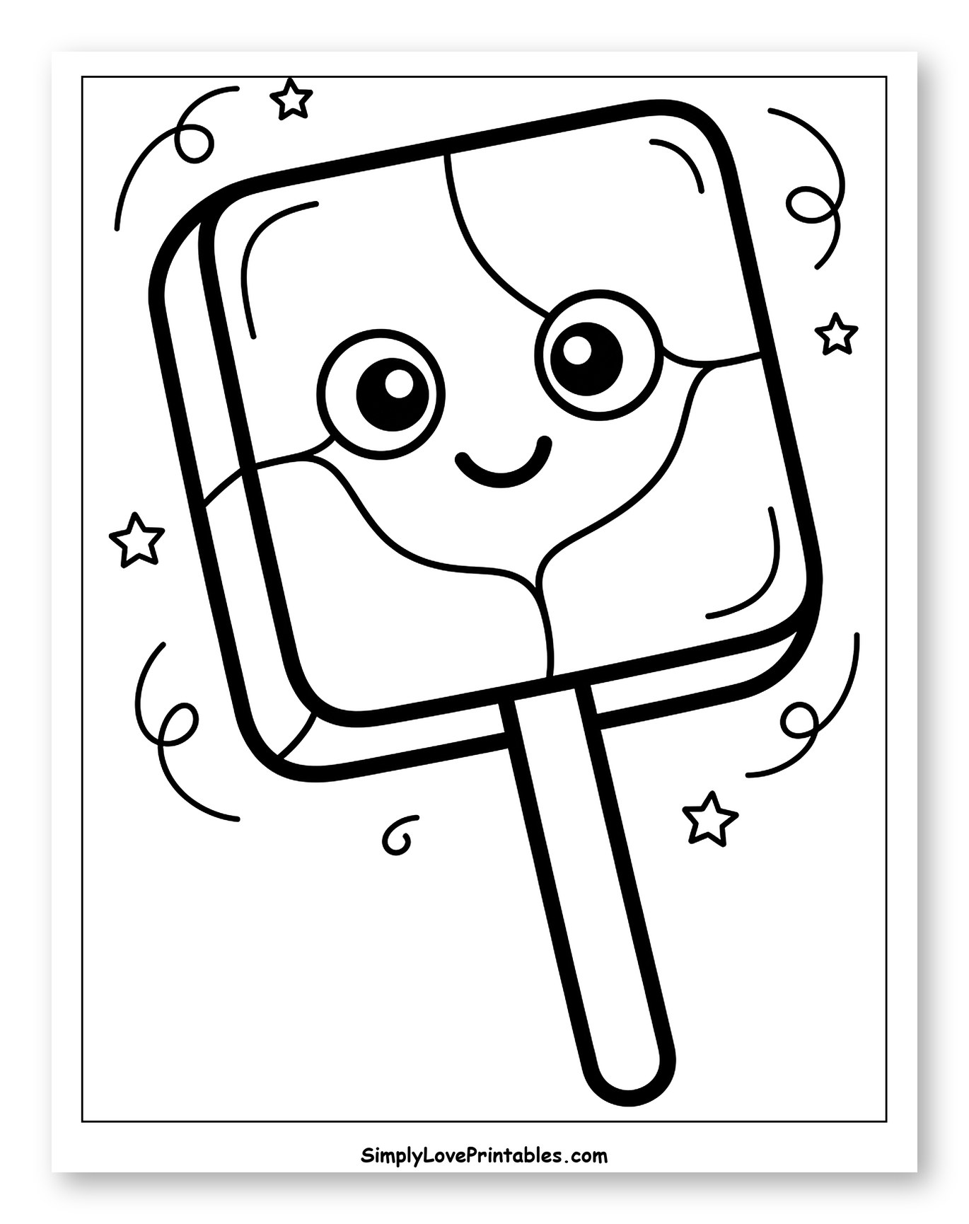 Happy Square Lollipop with Swirls and Stars to Color for Toddlers