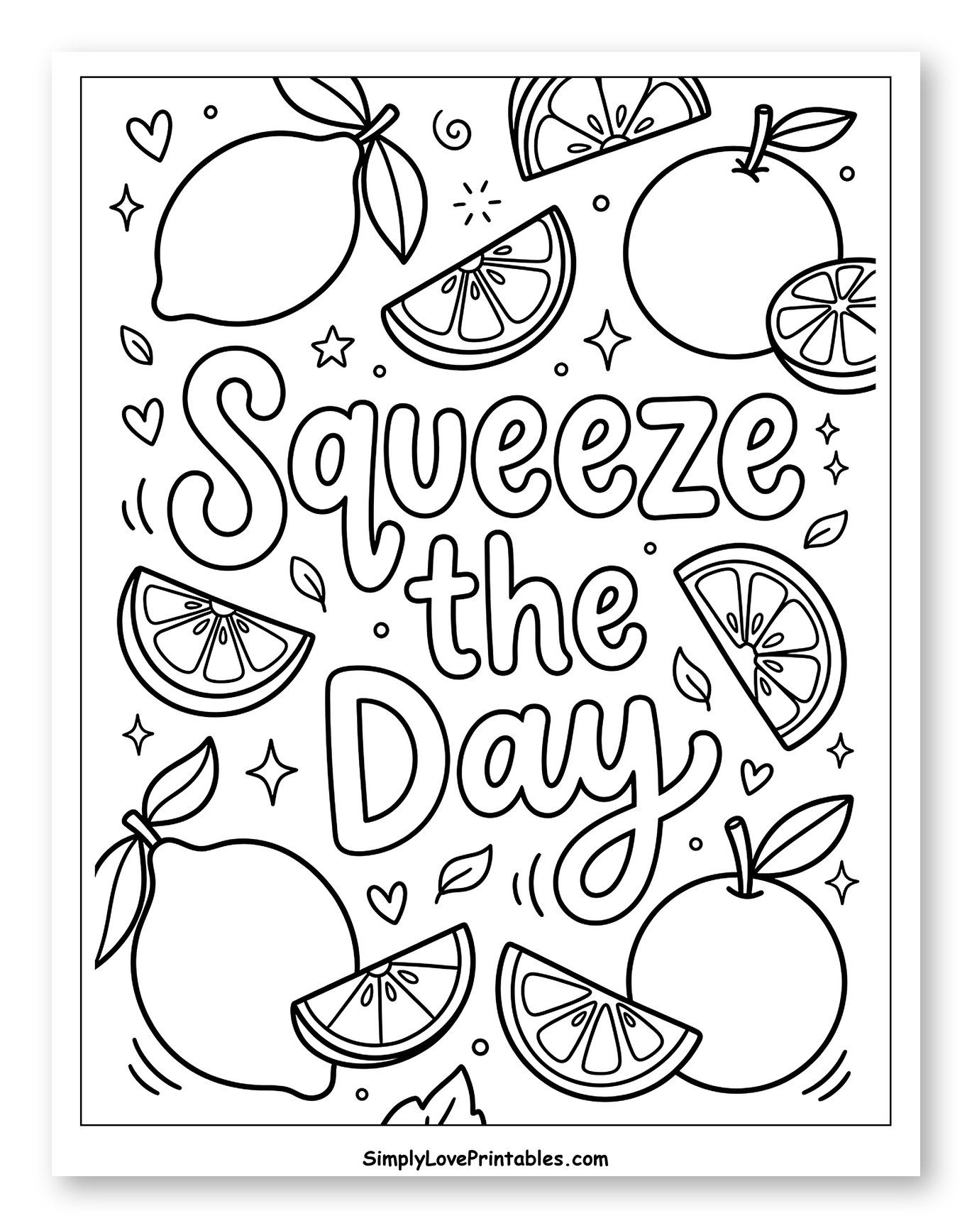 Happy Squeeze the Day Citrus Design Coloring Page for Adults