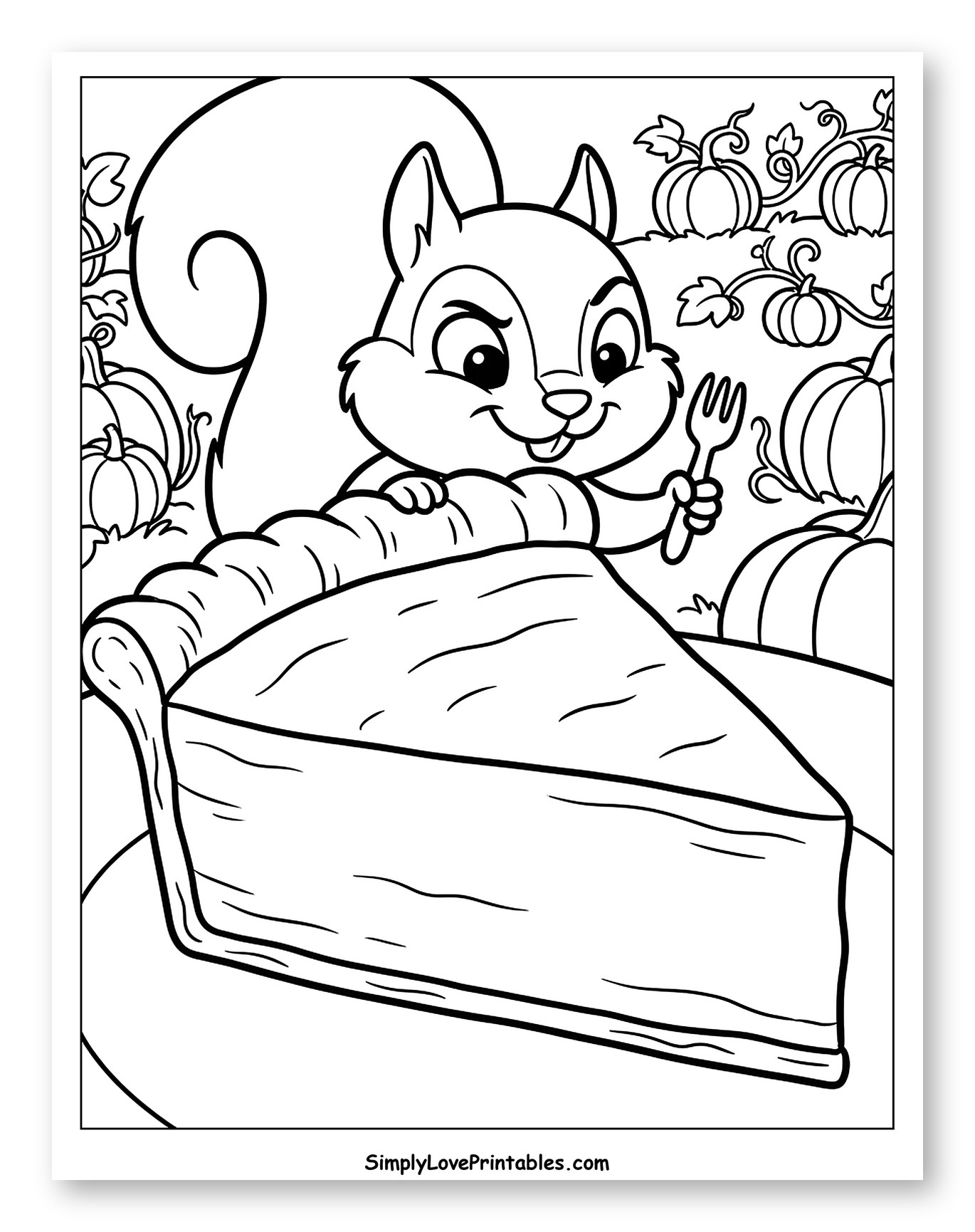 Happy Squirrel Ready to Eat Pumpkin Pie
