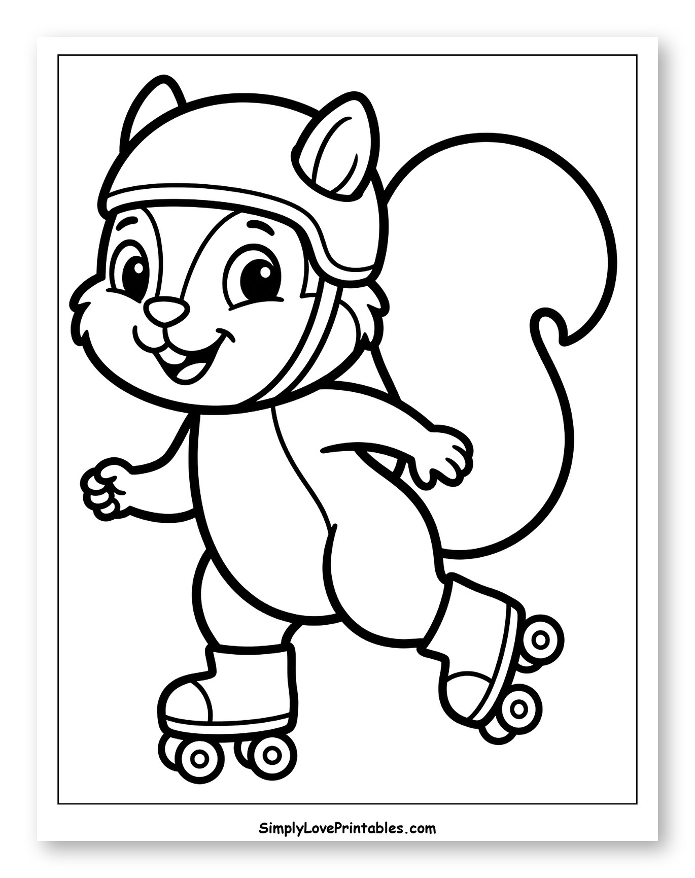 Happy Squirrel Roller Skating with Helmet Coloring Page for Toddlers