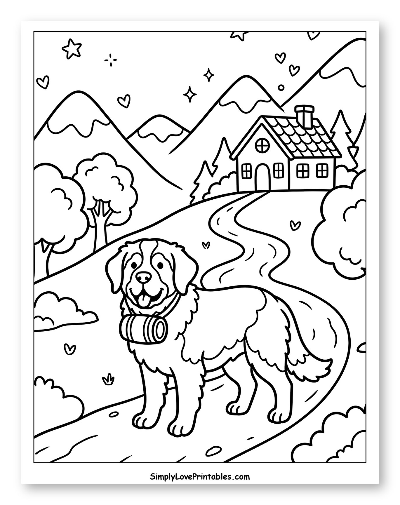 Happy St. Bernard Dog Hiking in Mountains