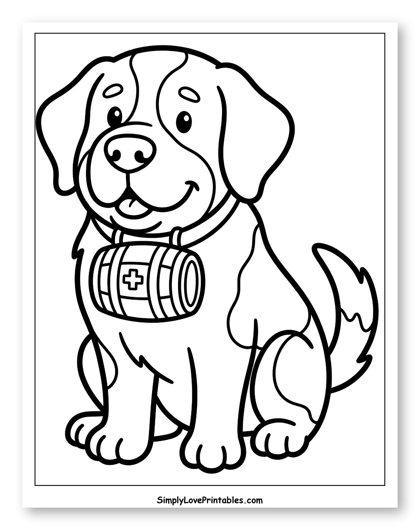 Happy St. Bernard Puppy with Rescue Barrel