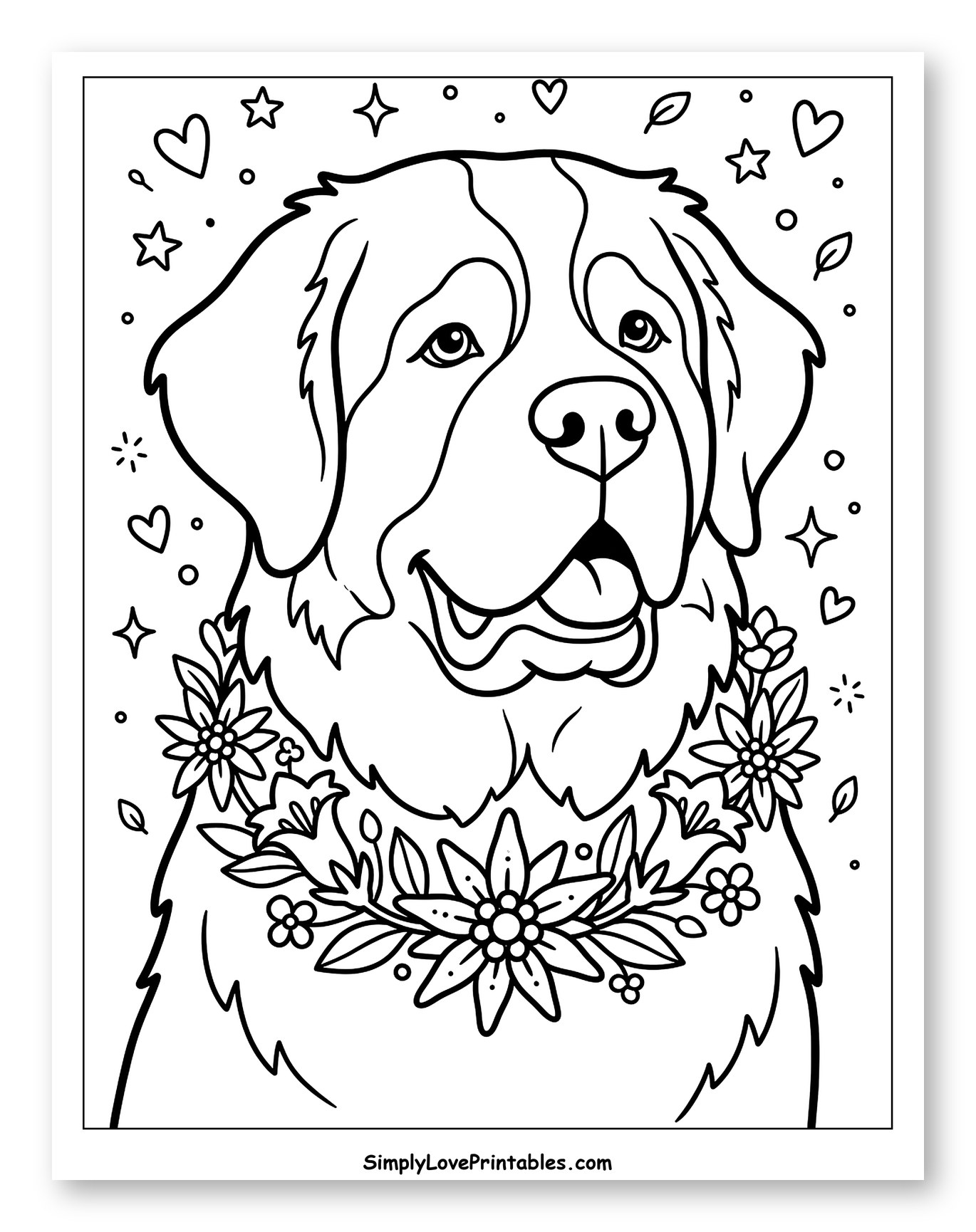 Happy St. Bernard with Floral Crown