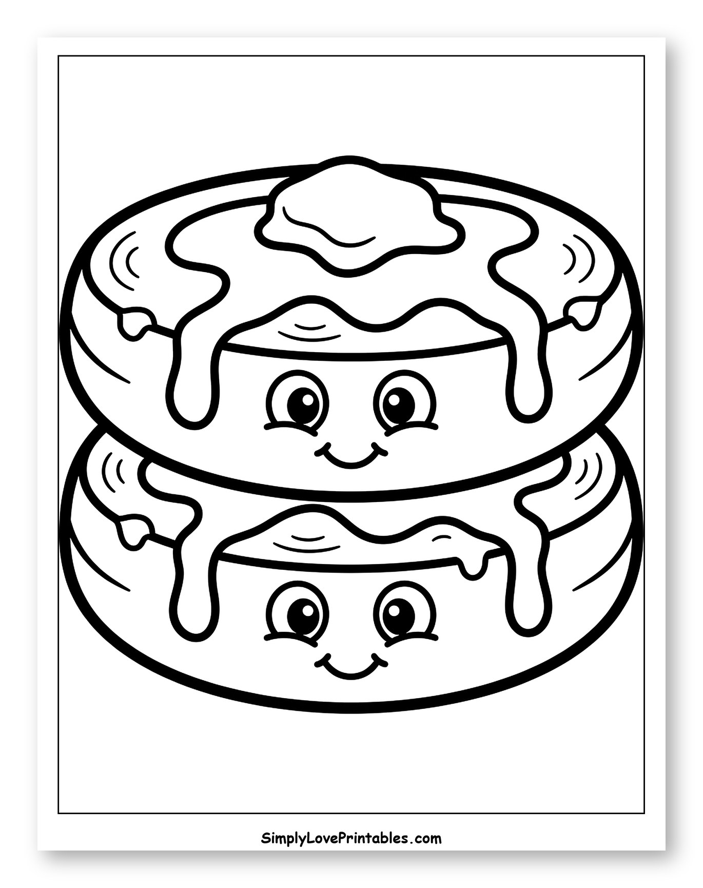 Happy Stacked Pancakes with Syrup and Butter Coloring Page for Toddlers
