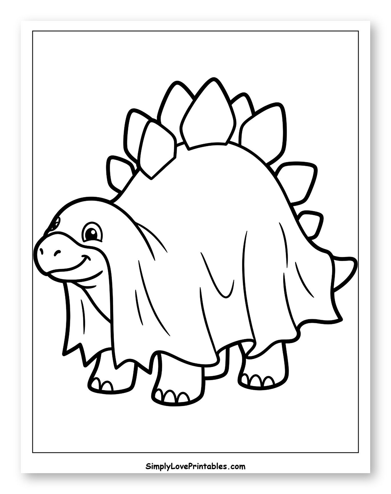 Happy Stegosaurus in a Ghost Costume Coloring Page for Toddlers