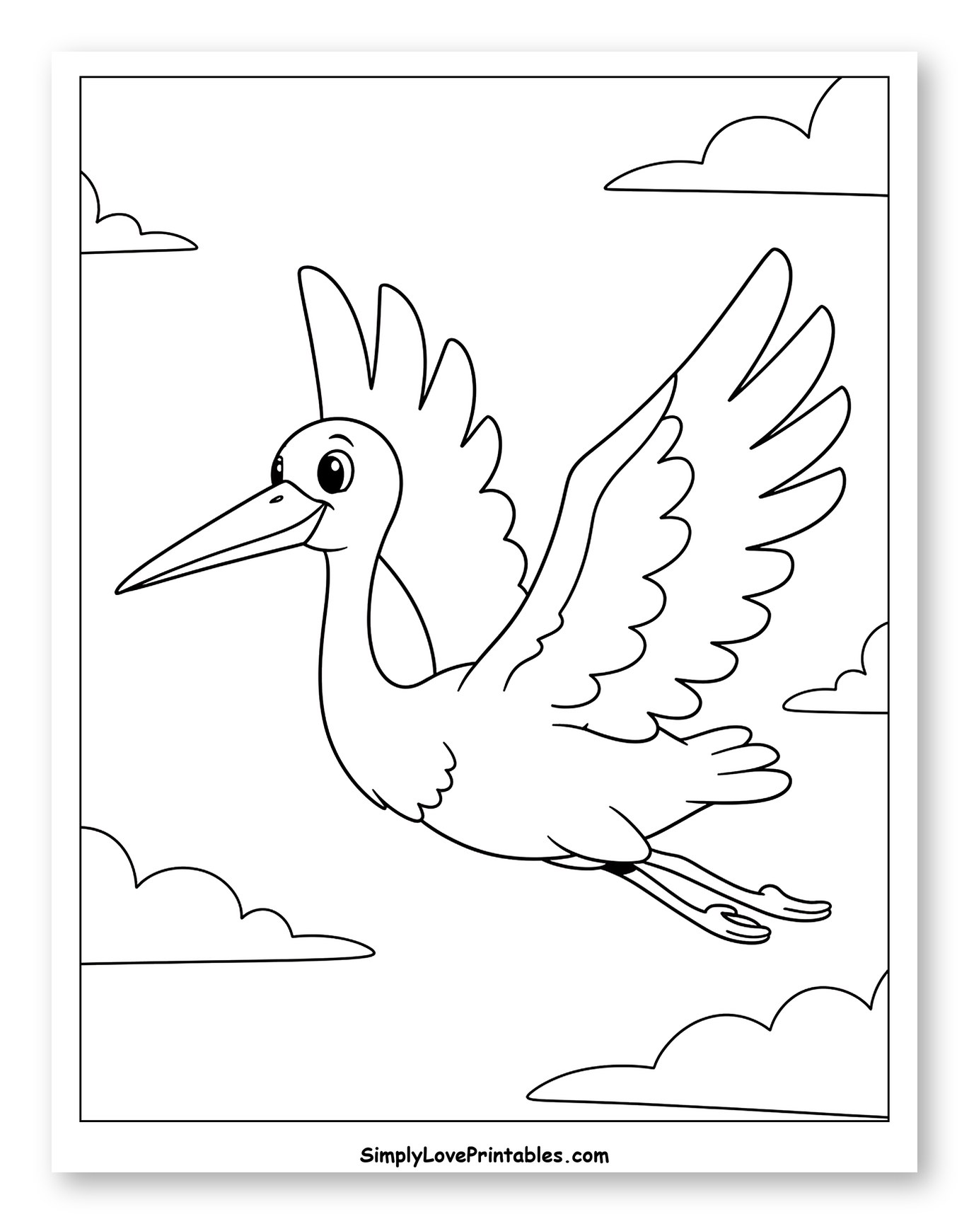 Happy Stork Flying Through the Sky