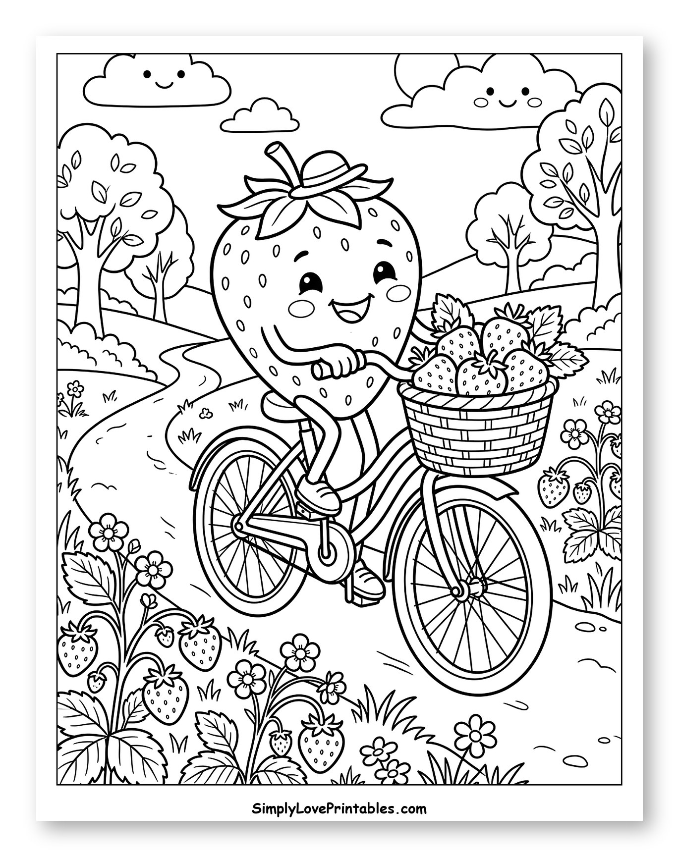 Happy Strawberry Cycling through Strawberry Patch