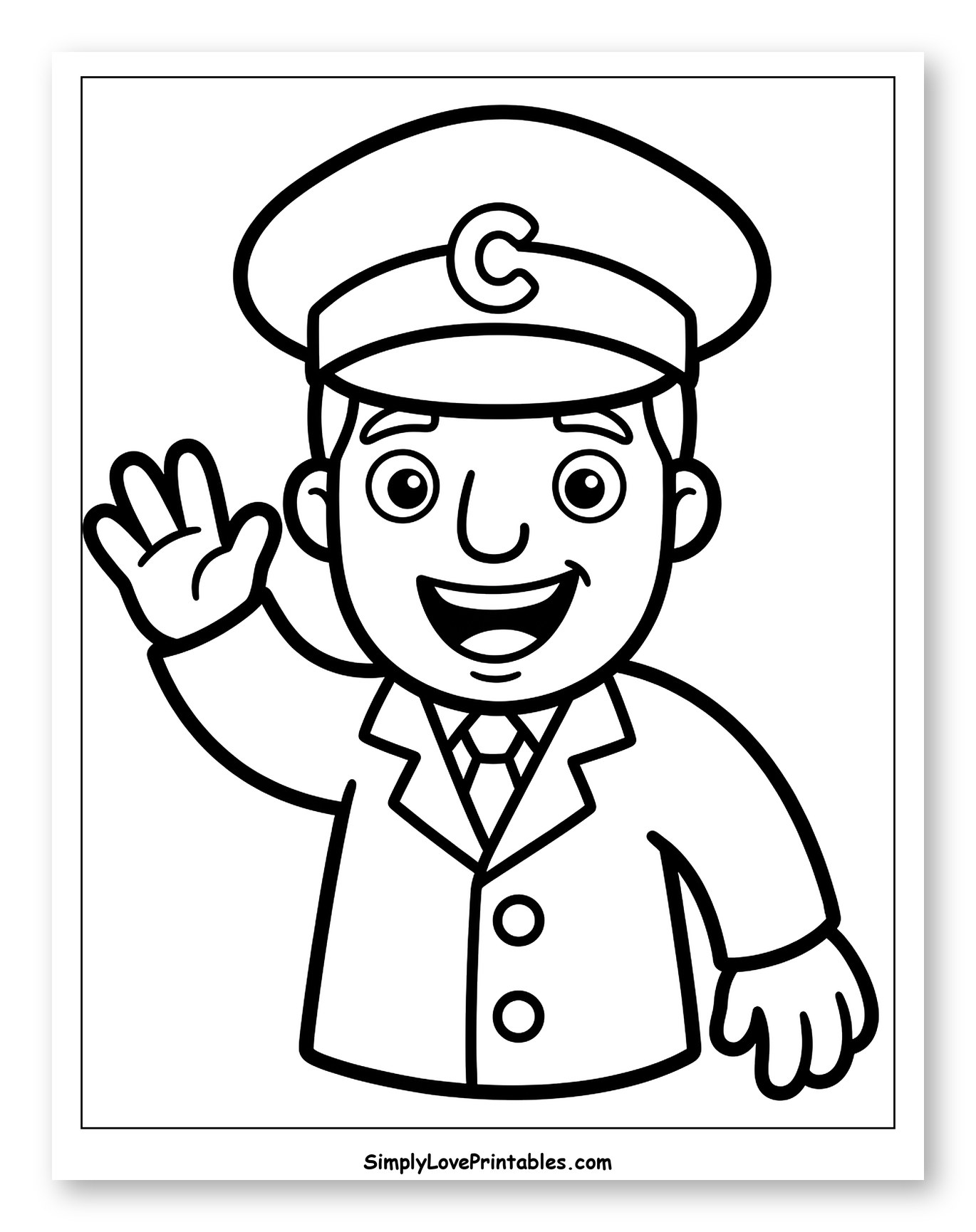 Happy Subway Conductor Waving Coloring Page for Toddlers