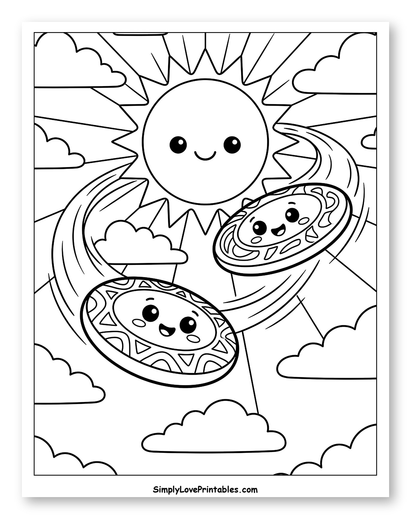 Happy Sun and Two Flying Frisbees