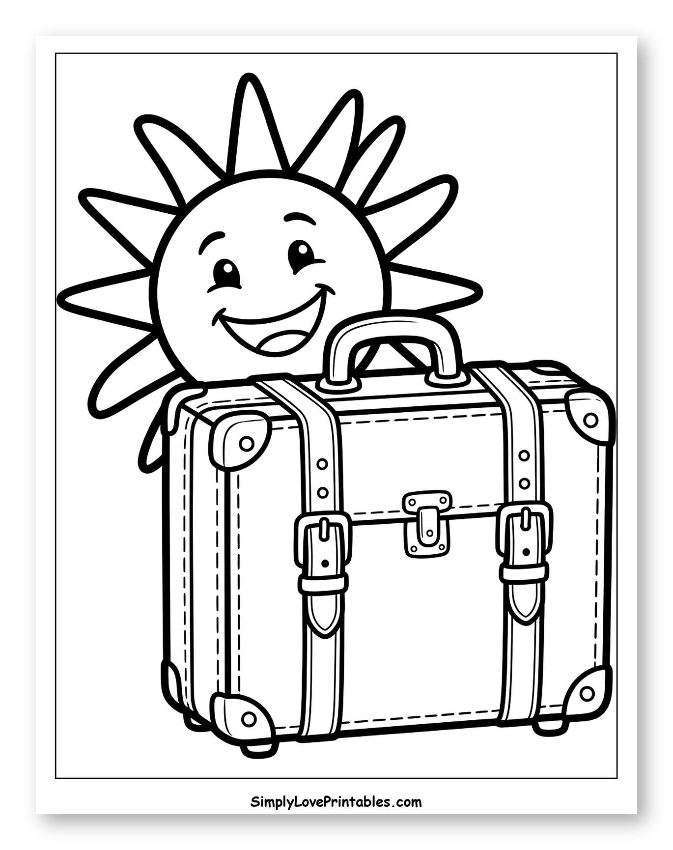 Happy Sun Peeking Over a Suitcase to Color for Toddlers