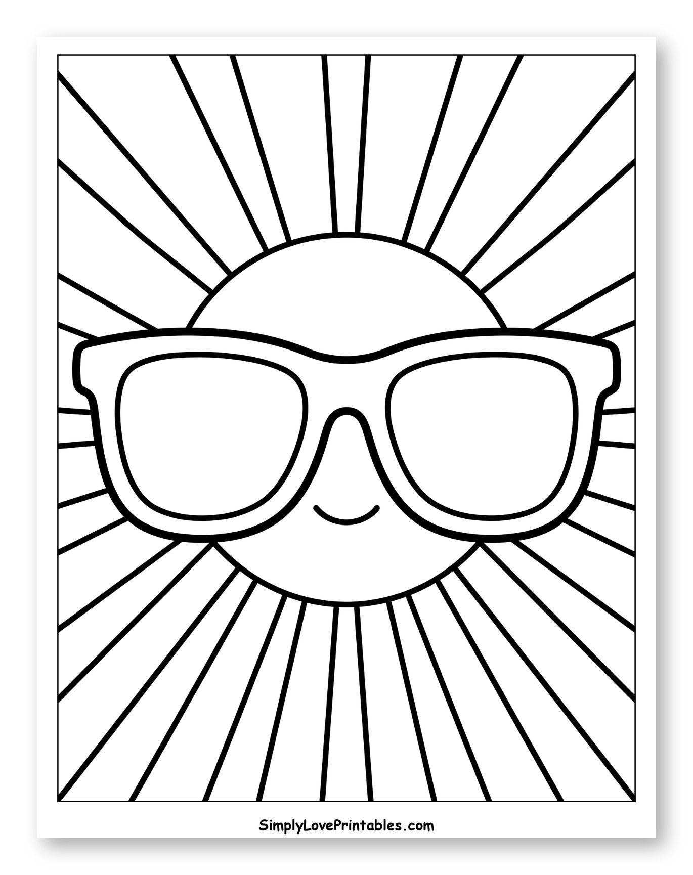 Happy Sun Wearing Sunglasses with Rays to Color for Toddlers