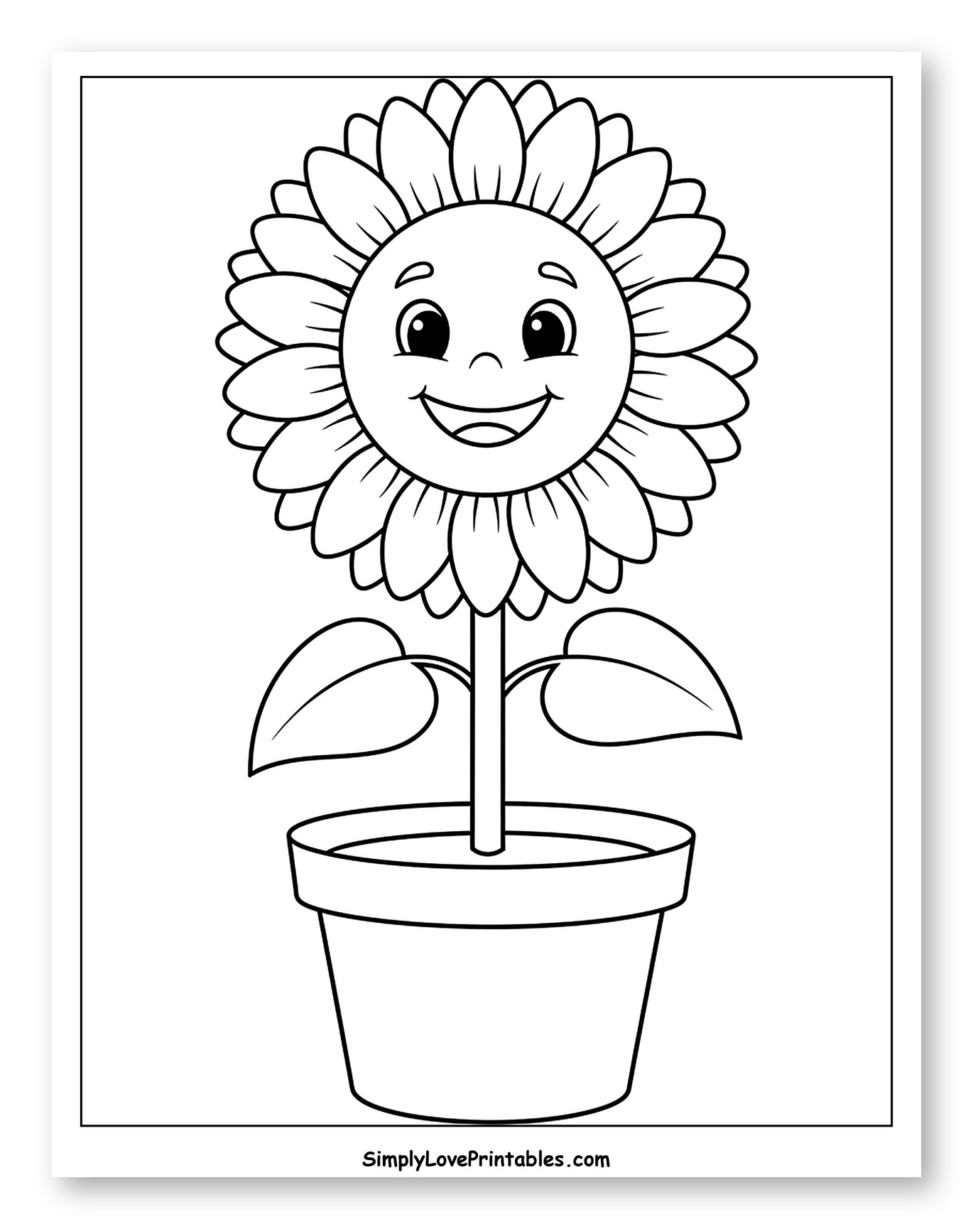 Happy Sunflower in a Pot Coloring Page for Toddlers