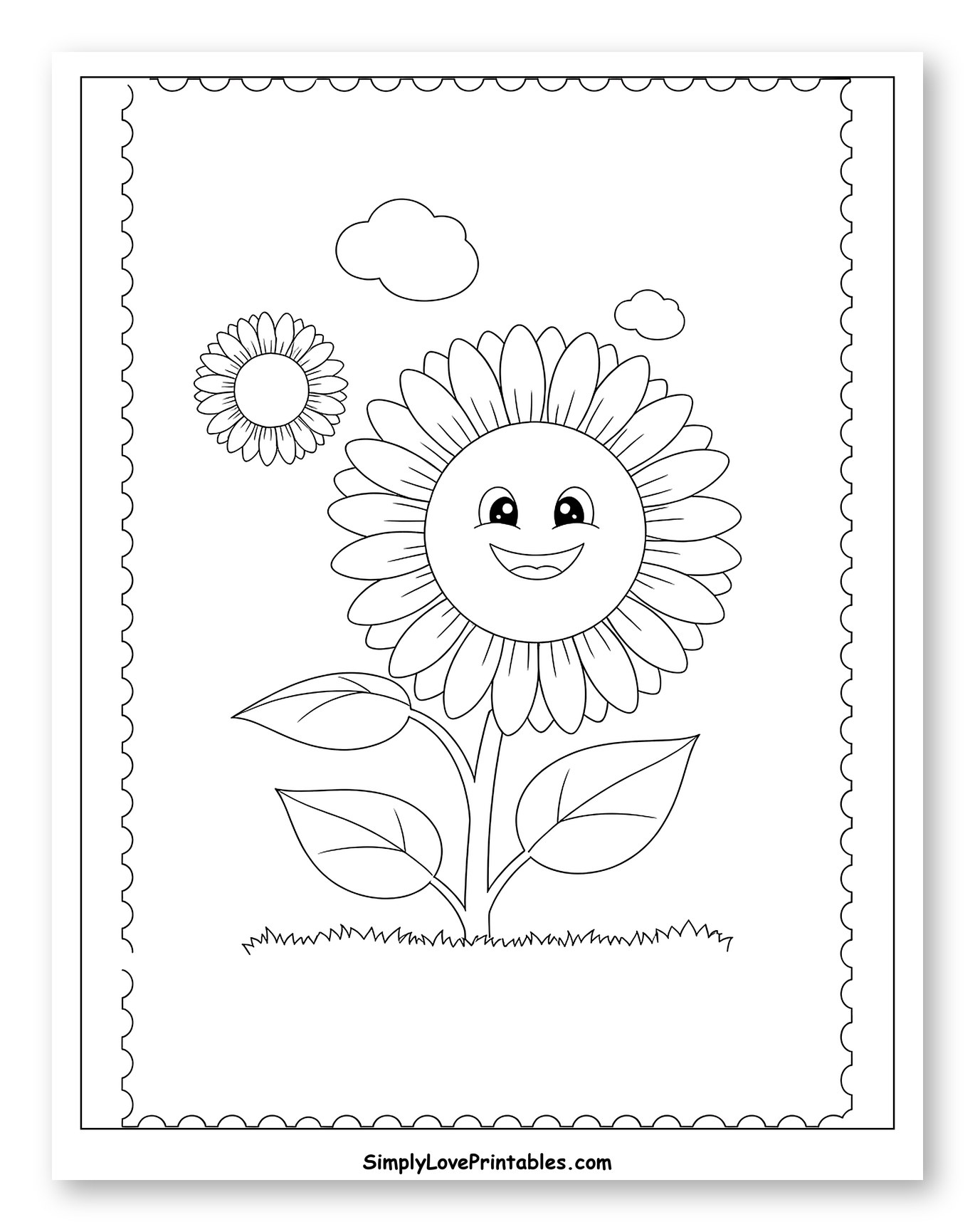 Happy Sunflower with Small Flower and Clouds