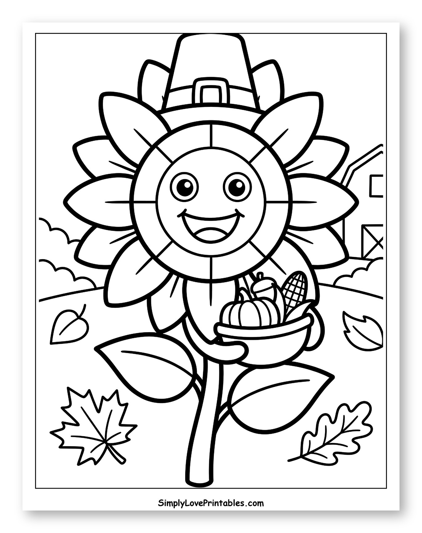 Happy Sunflower with Thanksgiving Pilgrim Hat