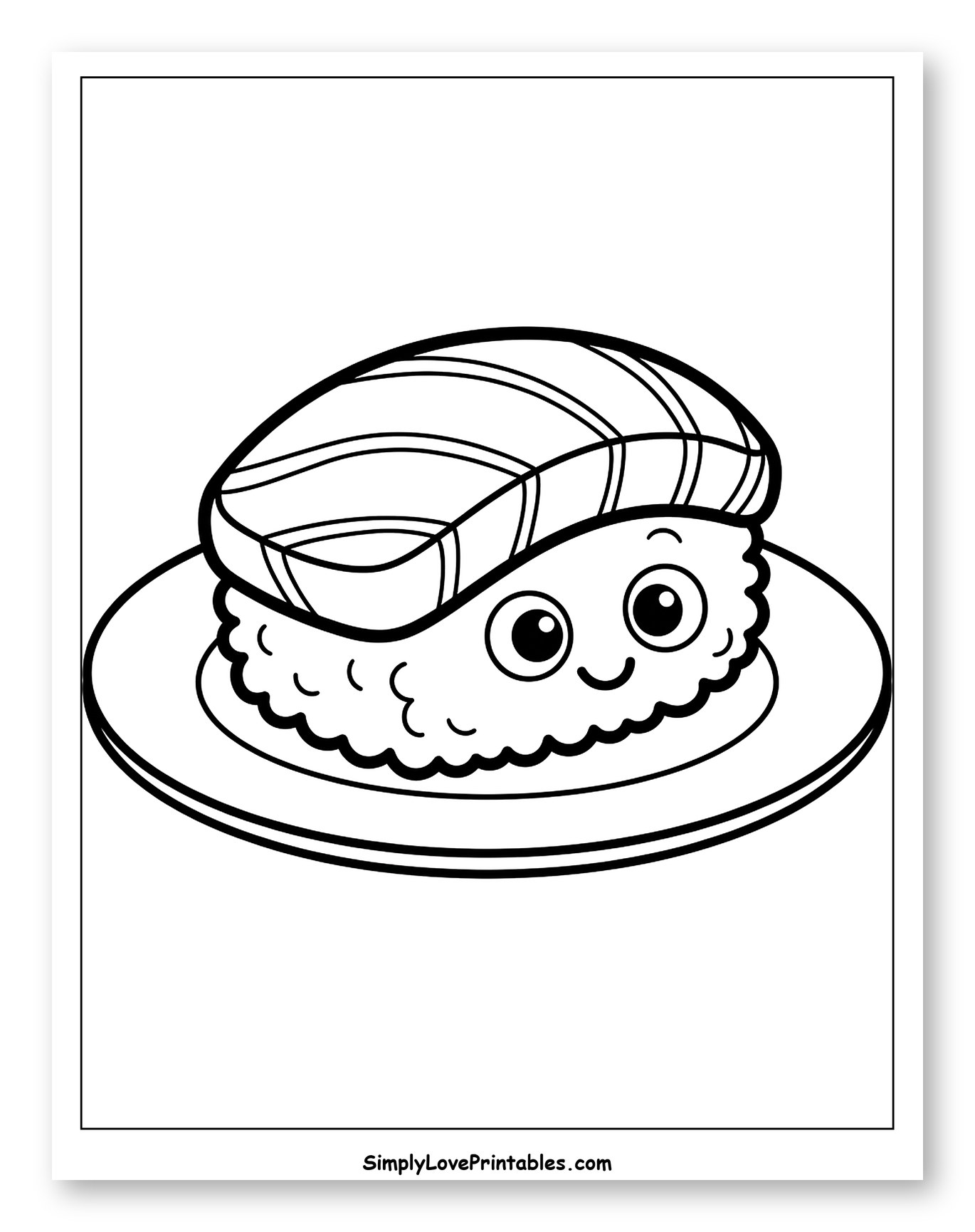Happy Sushi Nigiri on a Plate Coloring Sheet for Toddlers