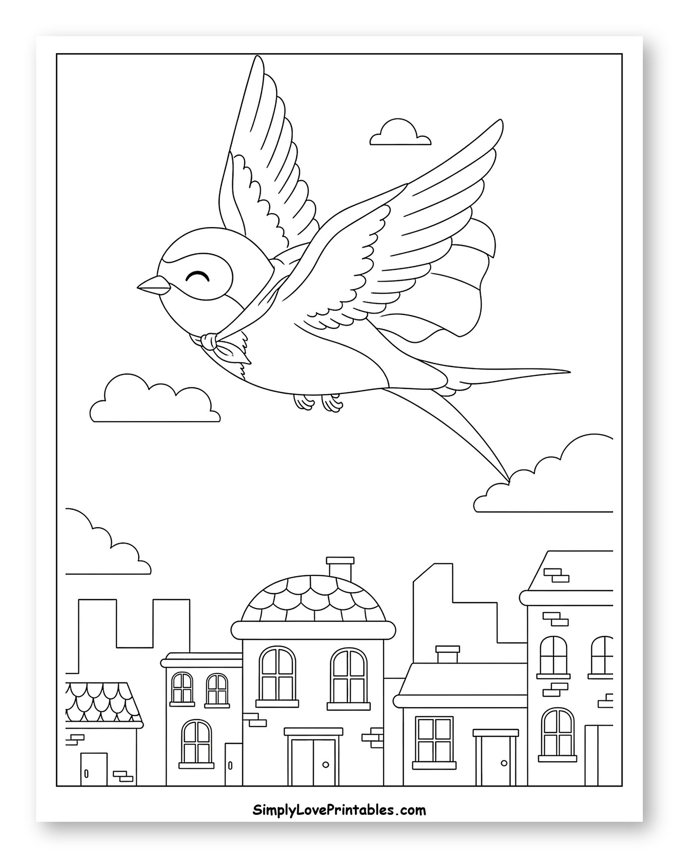 Happy Swallow Flying Over Cityscape
