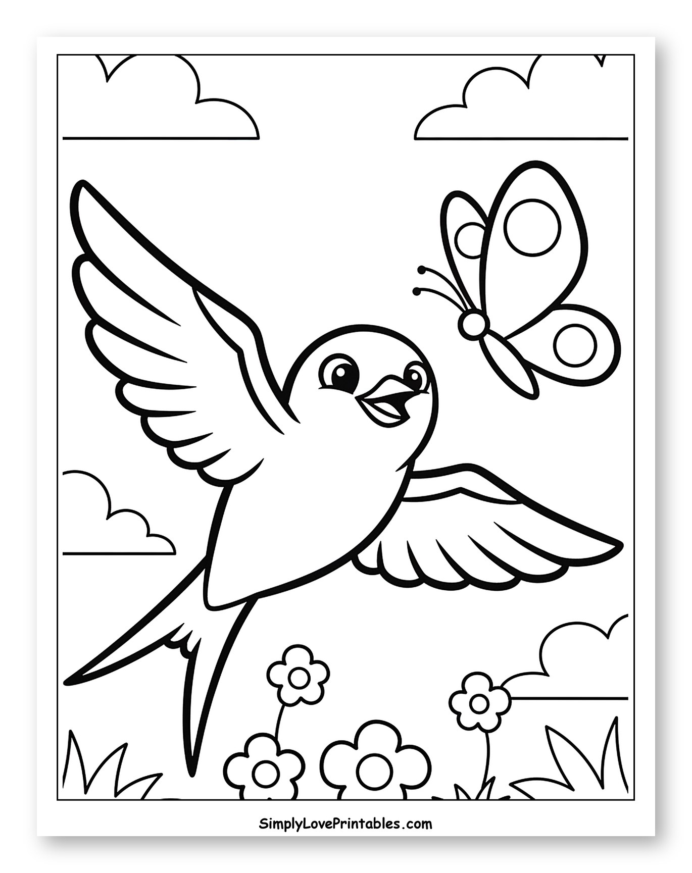 Happy Swallow Flying with a Butterfly Coloring Page for Toddlers