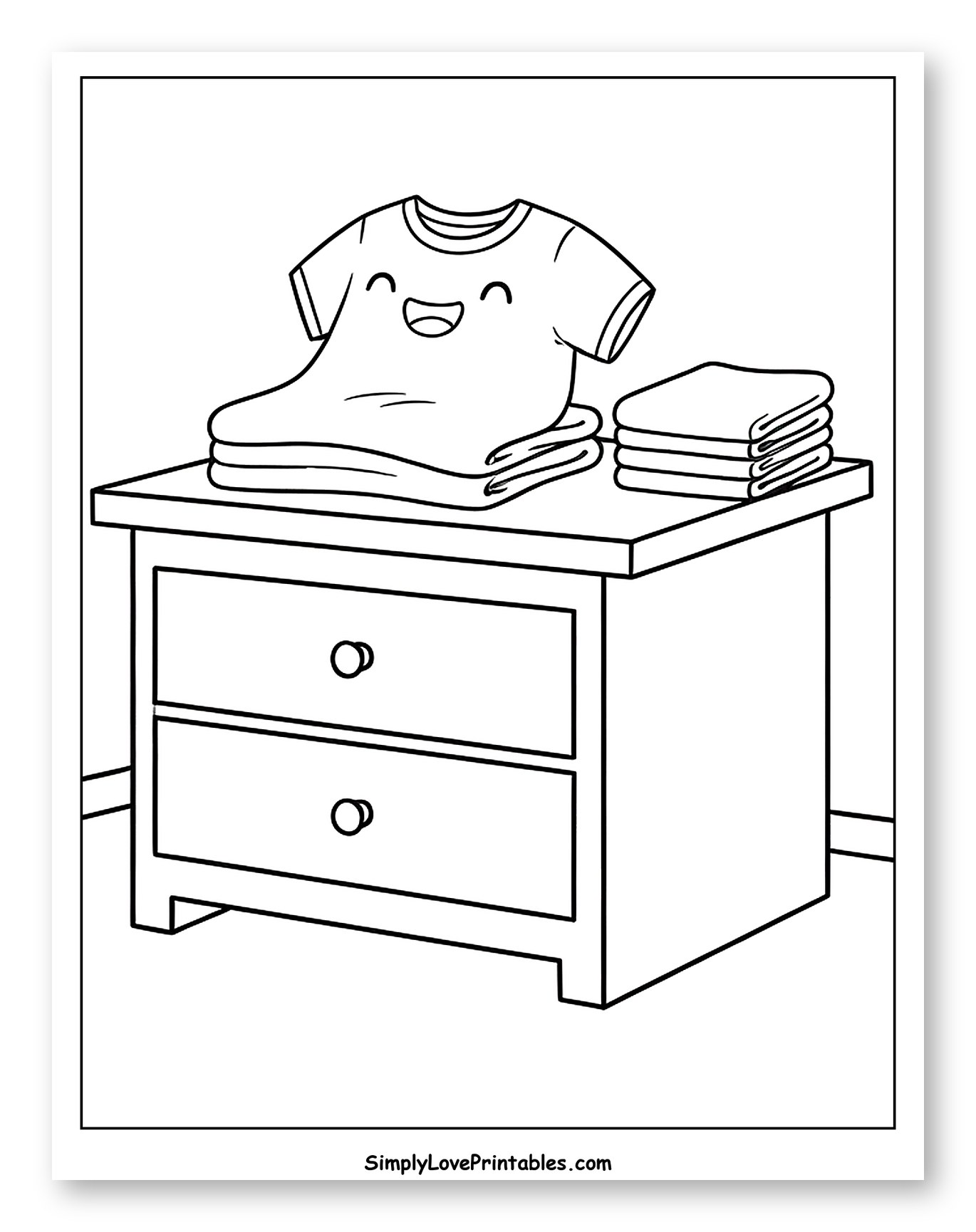 Happy T-Shirt on a Dresser with Folded Clothes
