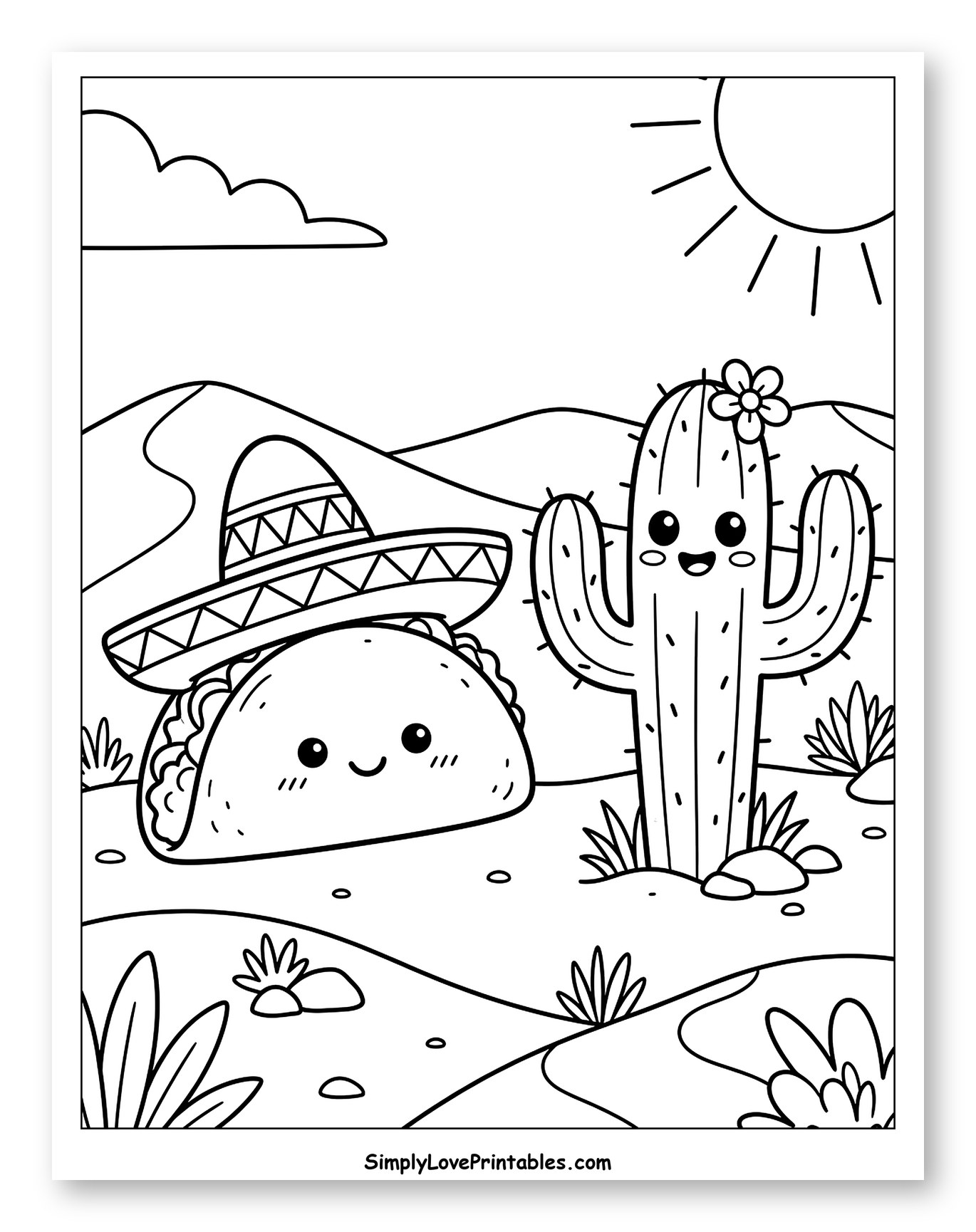Happy Taco and Cactus Desert Scene