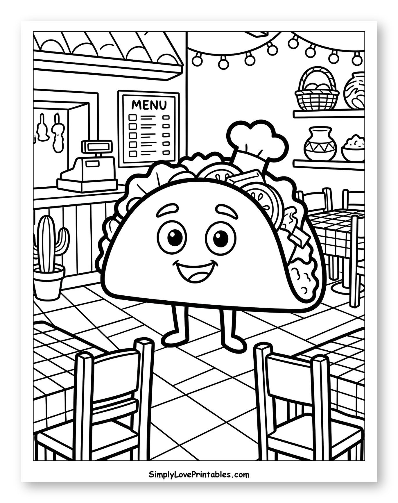 Happy Taco Character in a Restaurant
