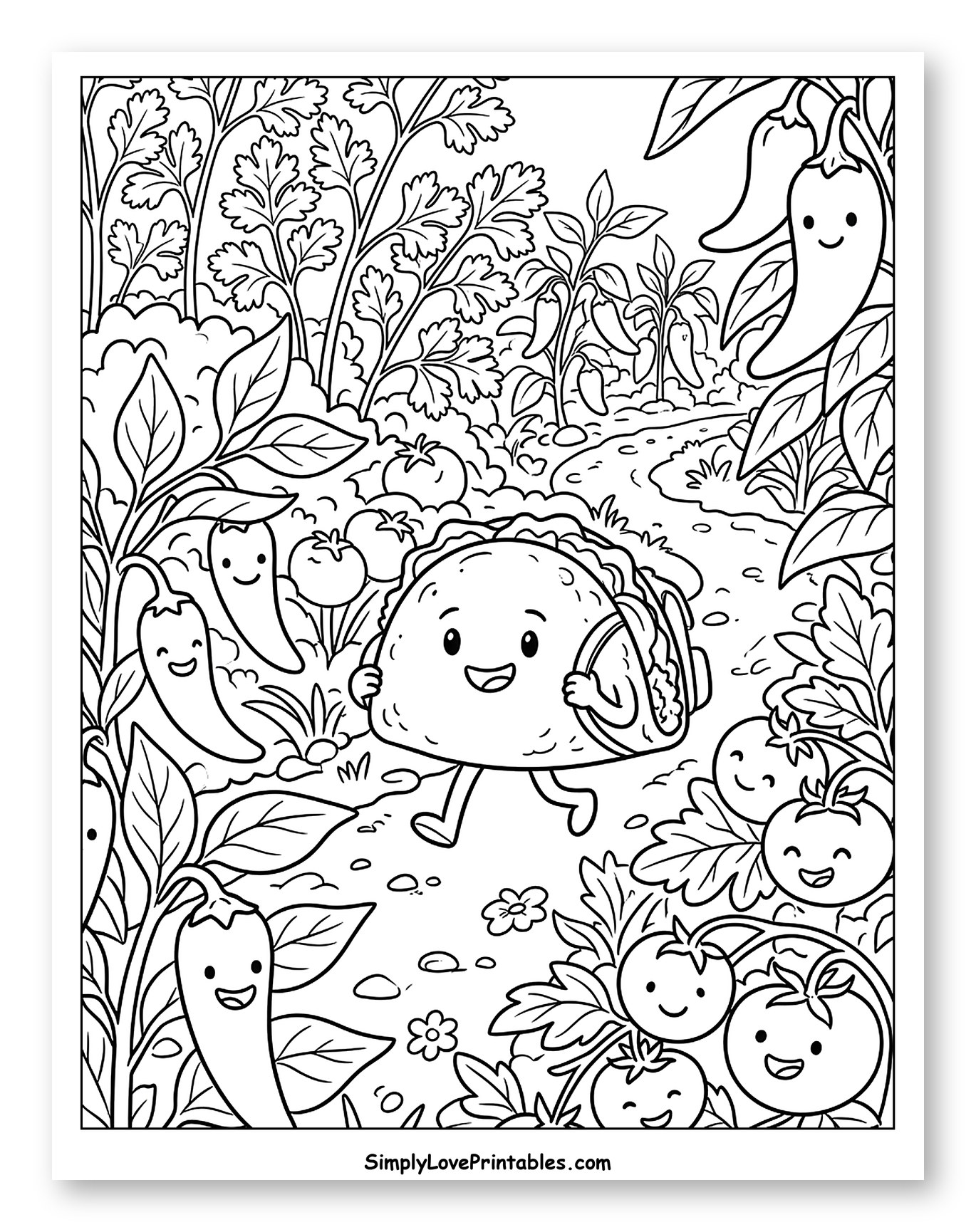 Happy Taco Walking Through a Lush Garden