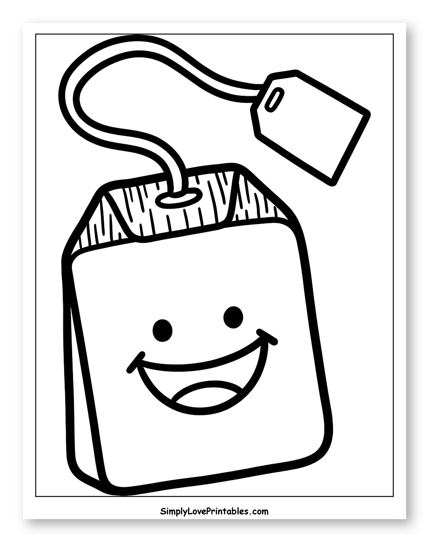 Happy Teabag with a Tag Coloring Page for Toddlers