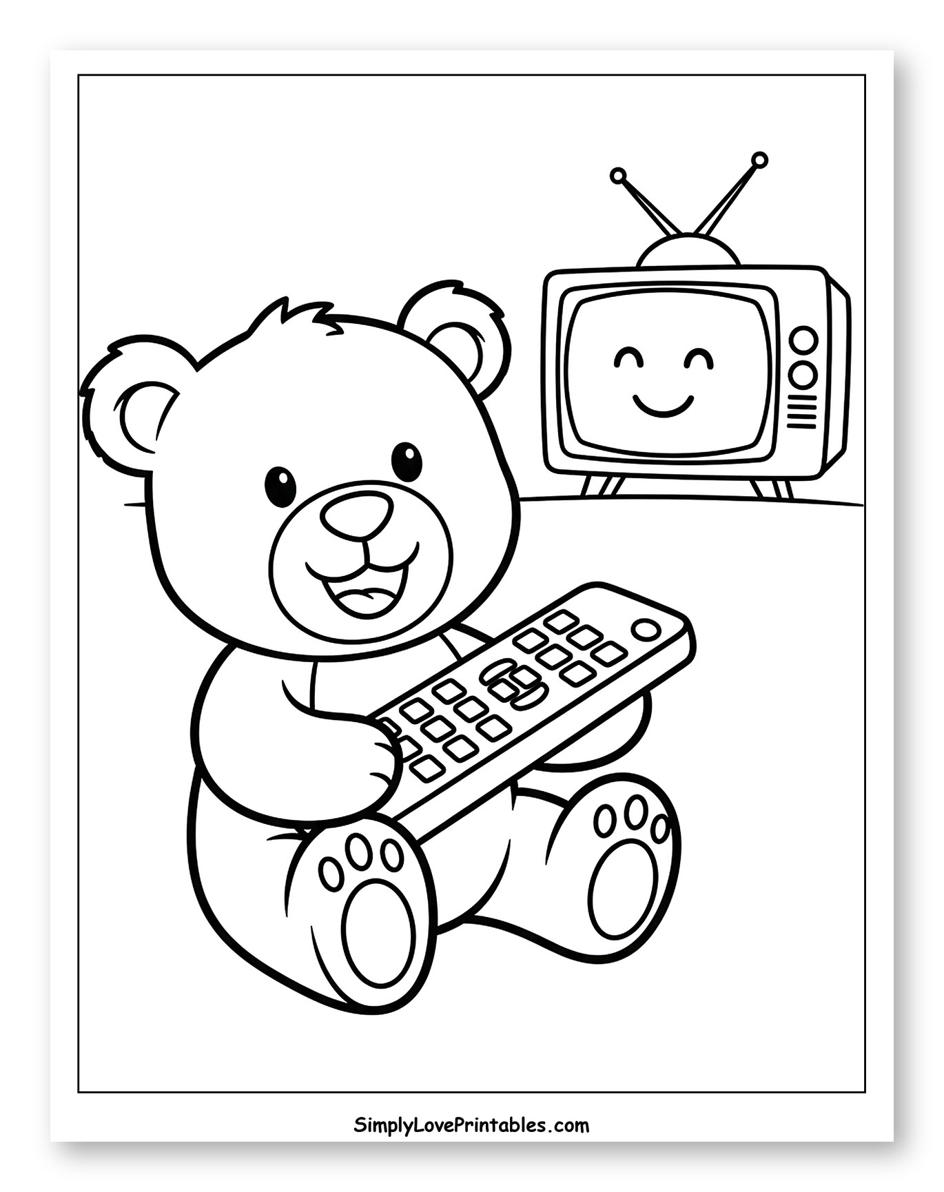 Happy Teddy Bear with Remote Control and TV to Color for Toddlers