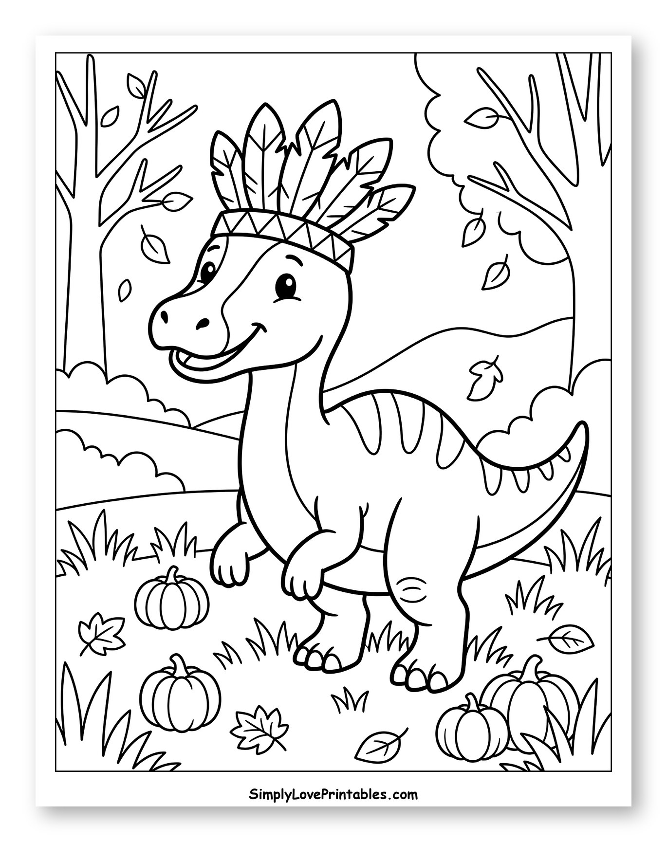 Happy Thanksgiving Dinosaur in a Feathered Headdress
