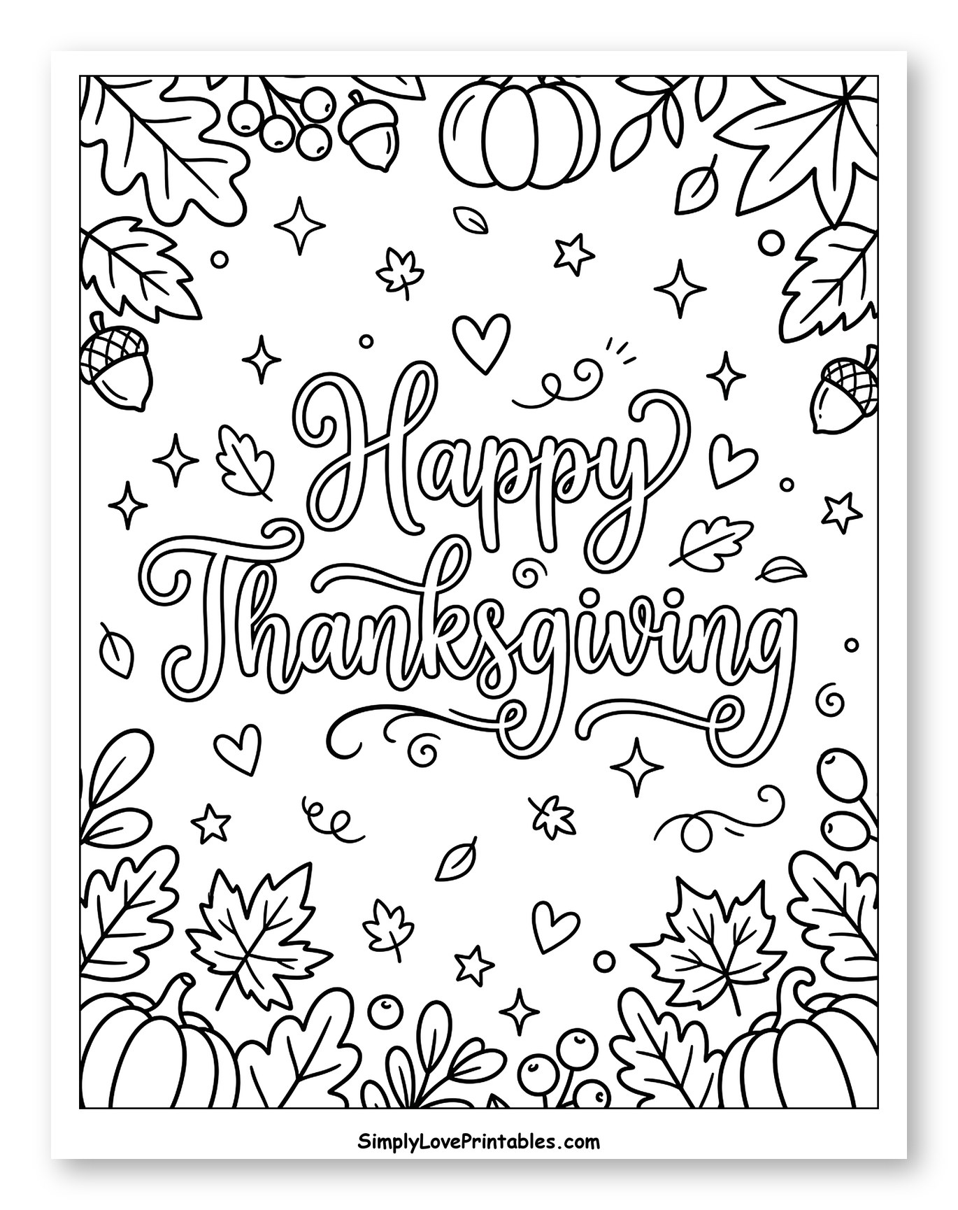 Happy Thanksgiving with Autumn Leaves and Pumpkins to Color for Adults